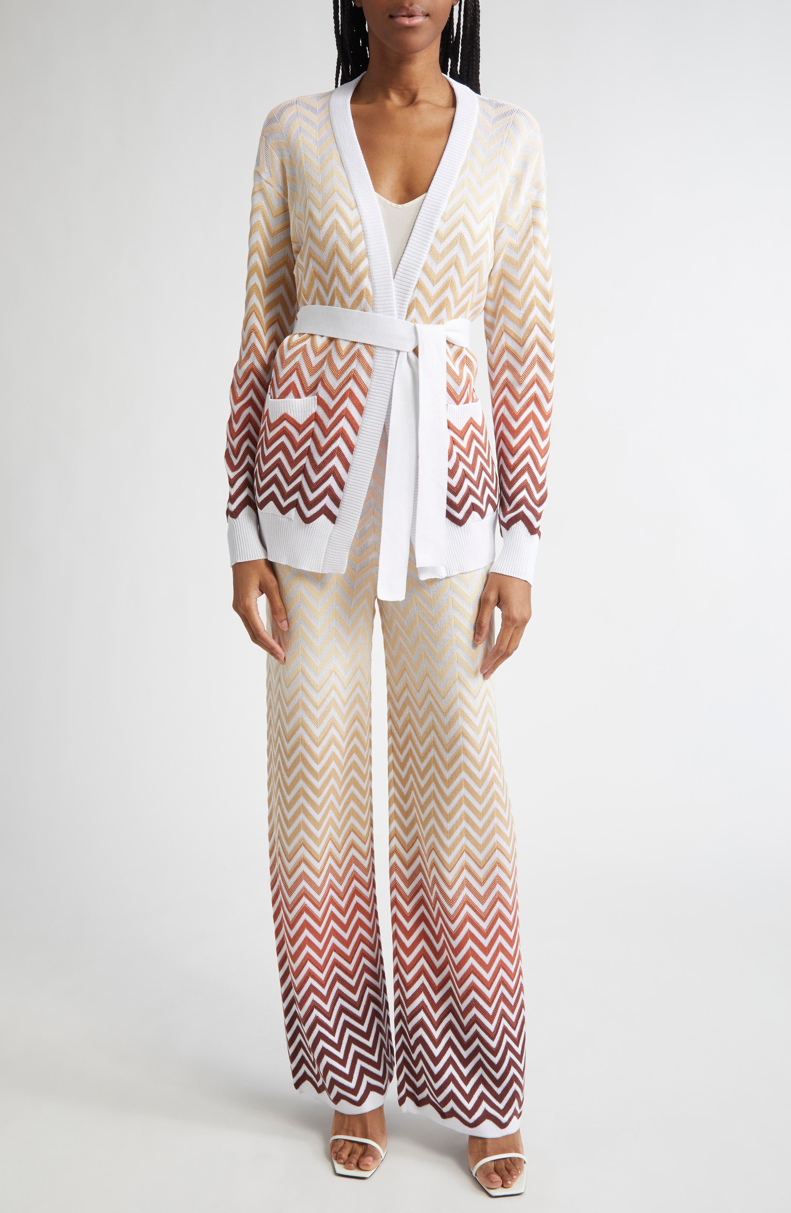 Missoni Gradient Zigzag Jacquard Knit Wide Leg Pants in White/Beige/Pink/Brown at Nordstrom - 2