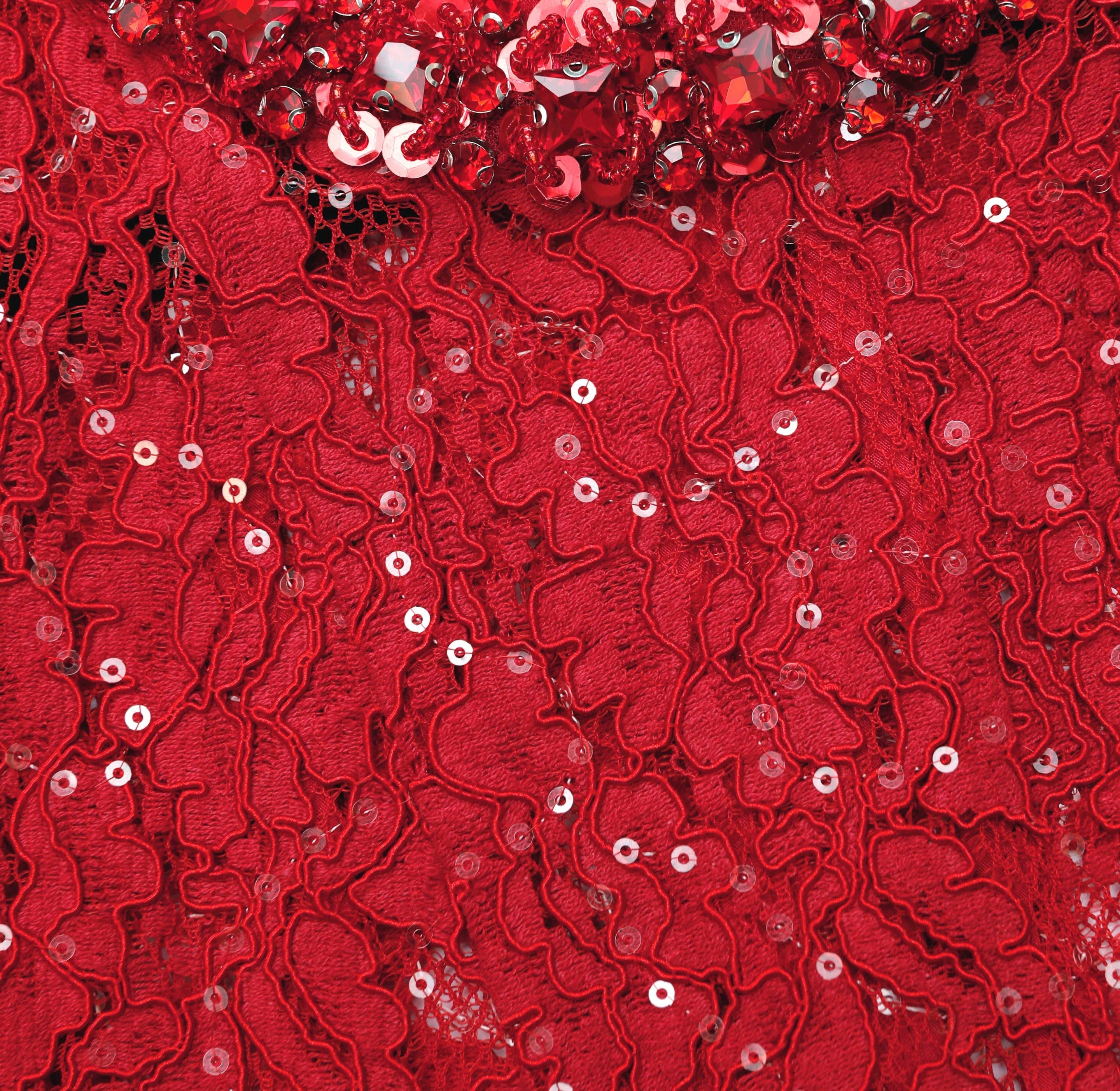 Red Sequin Lace Midi Dress - 5