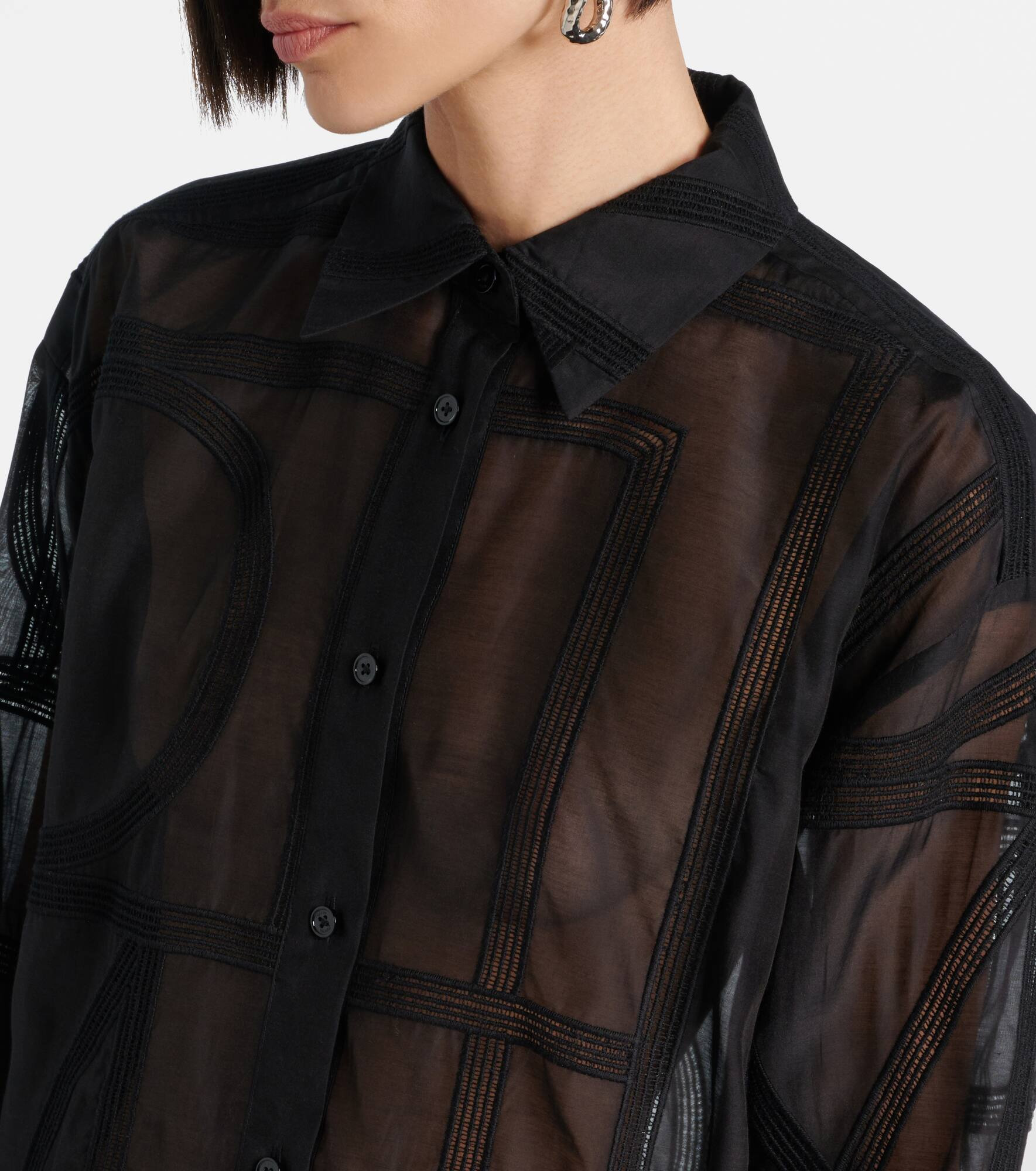 Embroidered cotton and silk voile shirt - 4