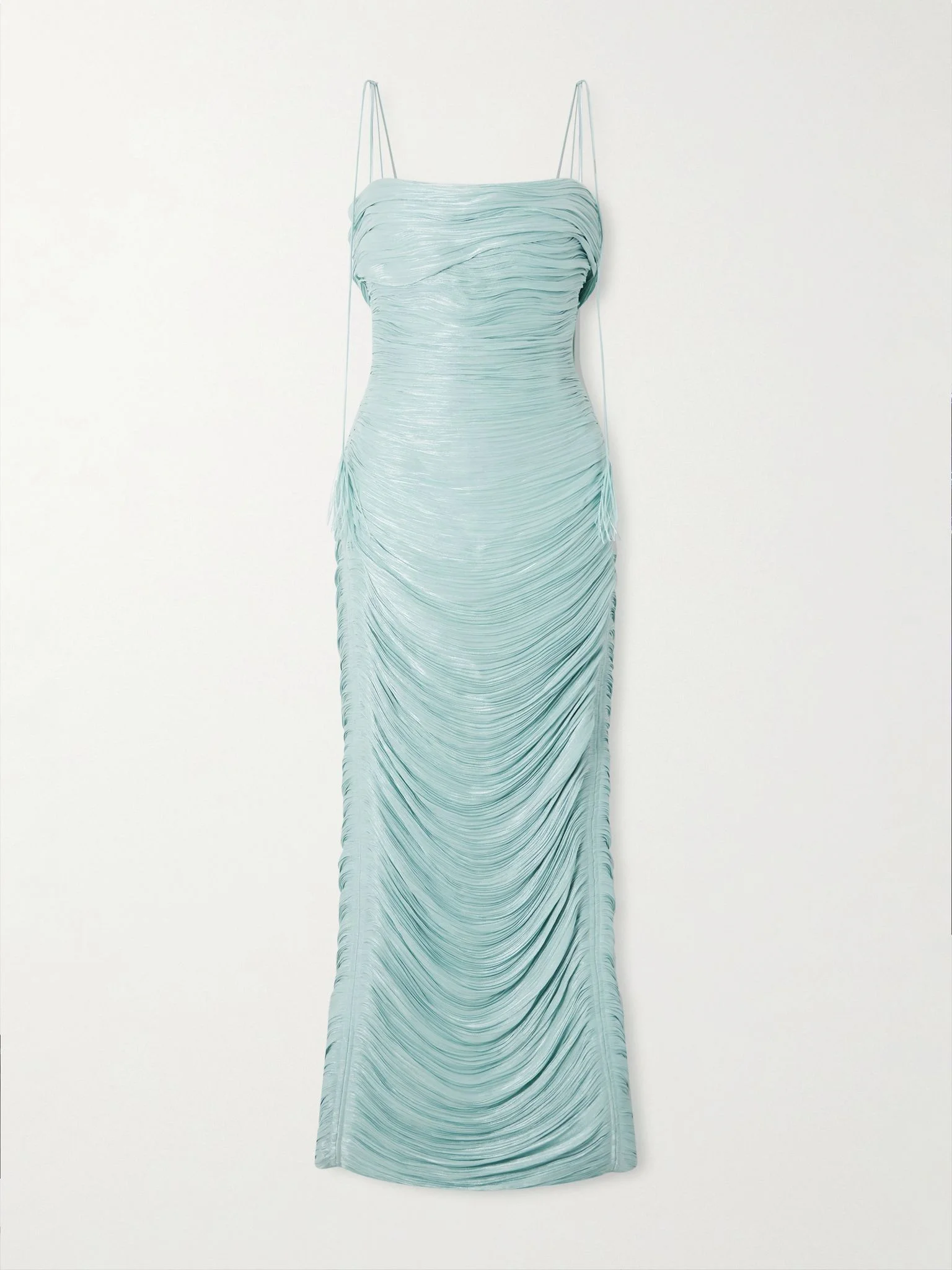 Ruched pleated satin gown Blue - 1