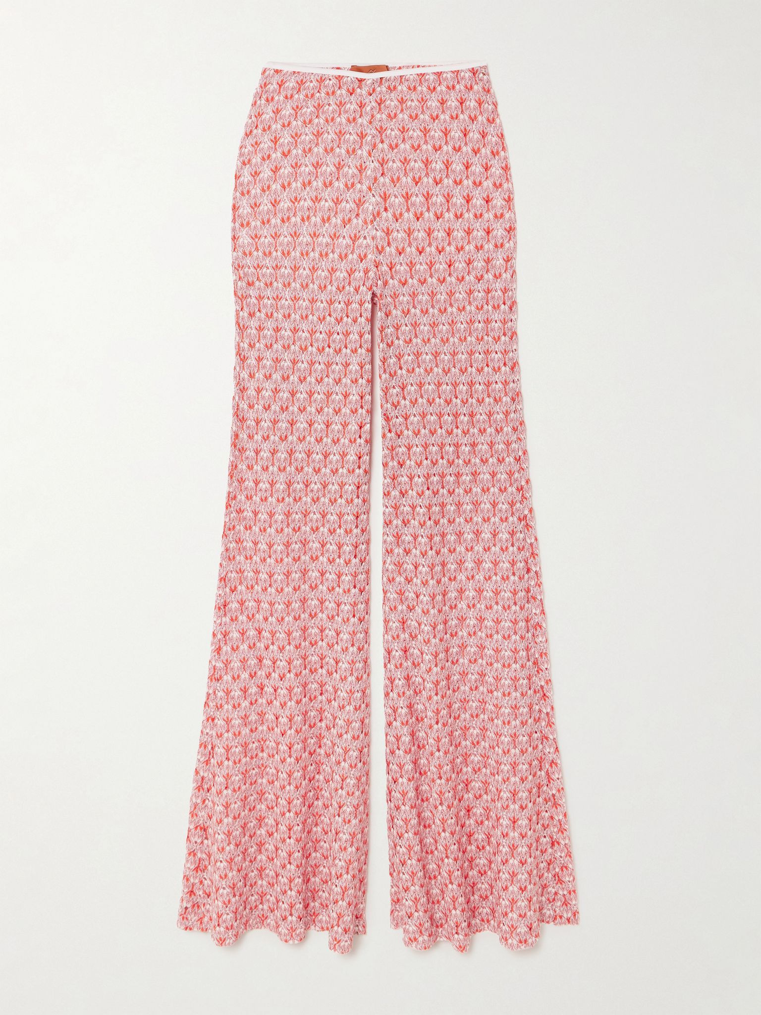 Metallic crochet-knit flared pants Red - 1