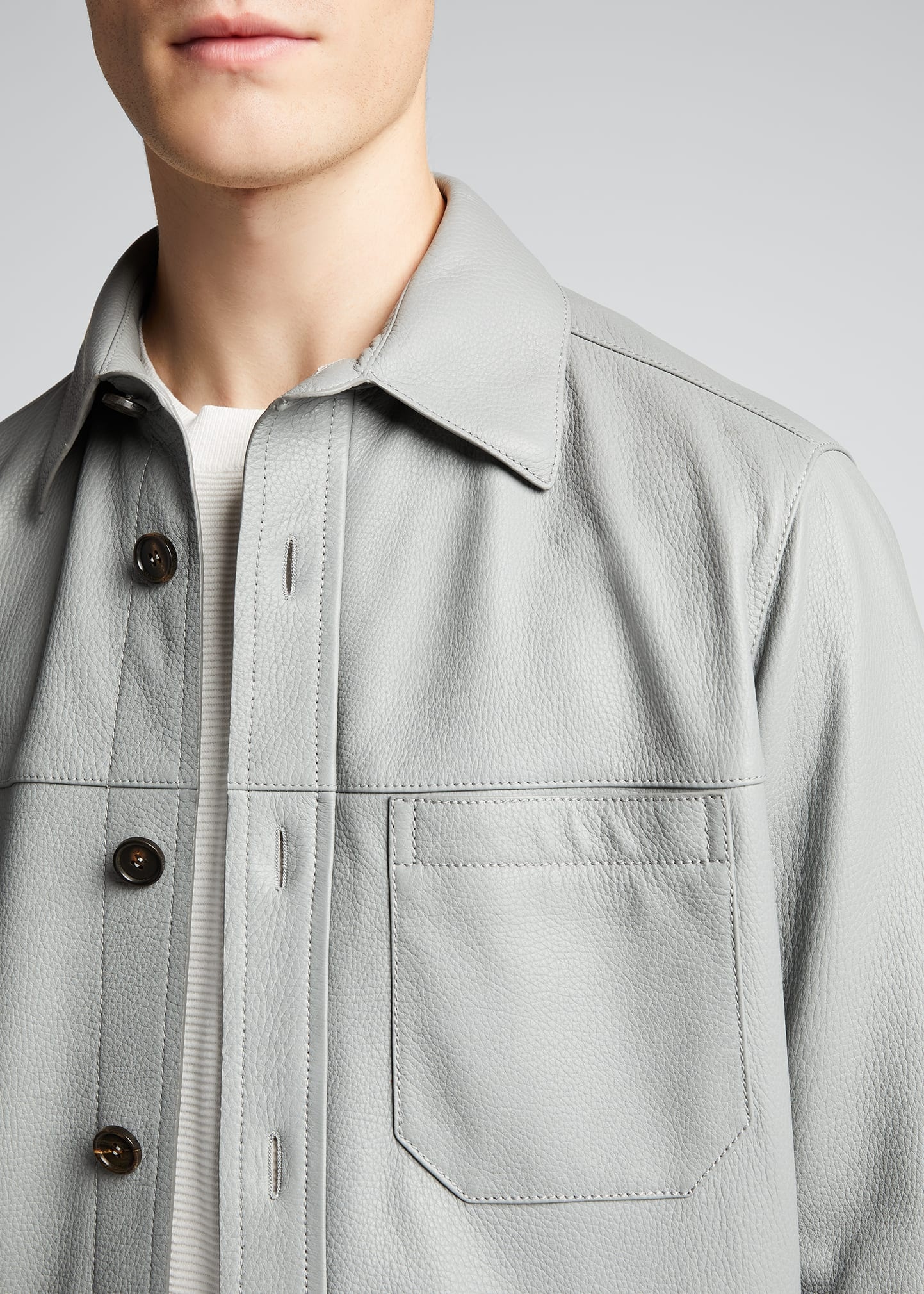 Men's Solid Deerskin Shirt Jacket - 5