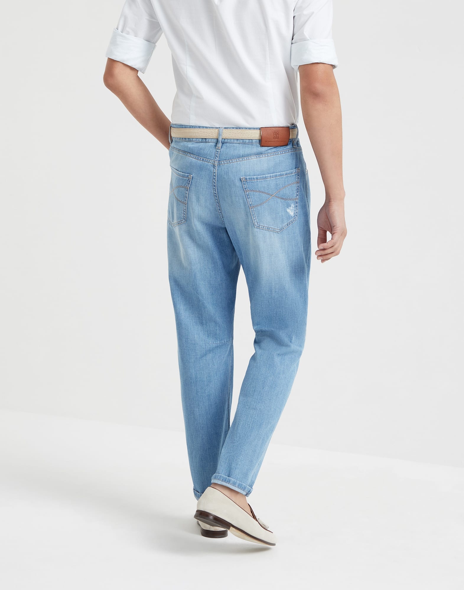 Lightweight old denim leisure fit five-pocket trousers with rips - 2