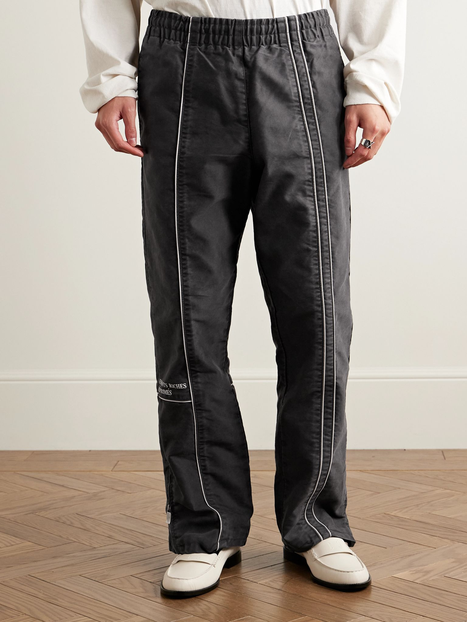 Straight-Leg Logo-Embroidered Panelled Cotton Track Pants Black - 3