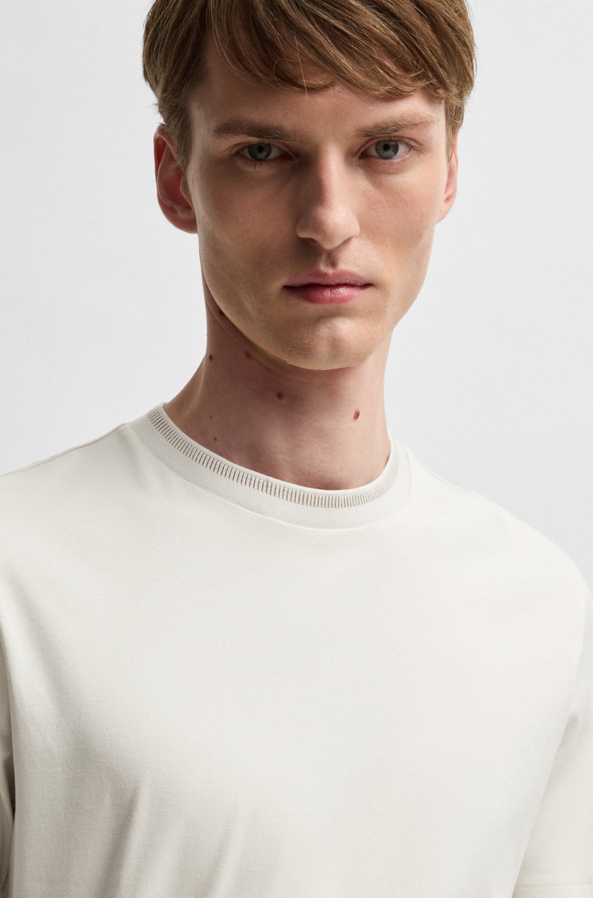 MERCERIZED-COTTON SLIM-FIT T-SHIRT WITH COLLAR STRIPE - 3