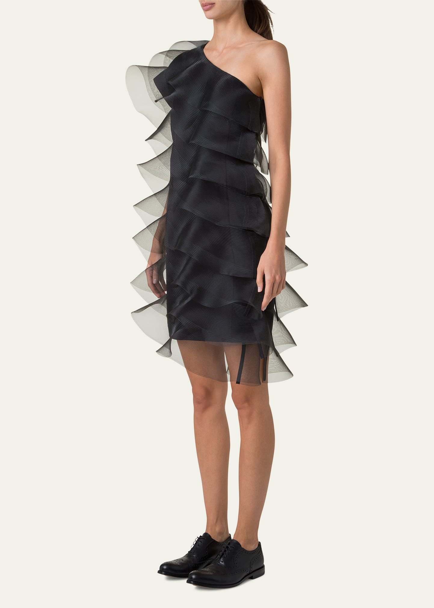 Tiered Diagonal Crinoline Ruffles One-Shoulder Mini Dress - 4