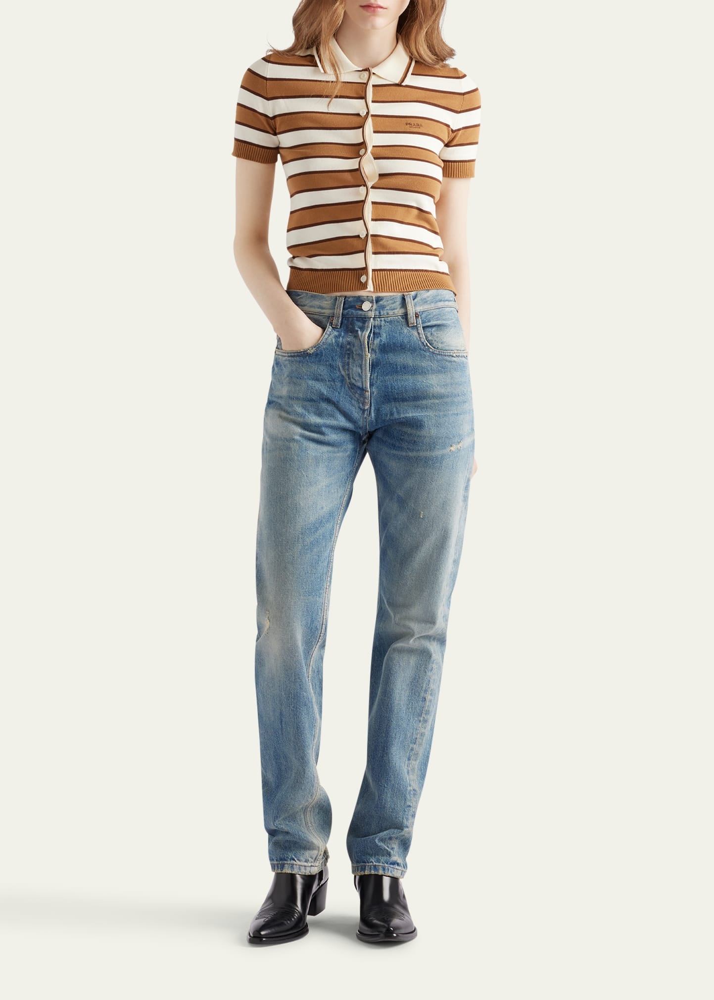 Striped Short-Sleeve Polo Sweater - 2