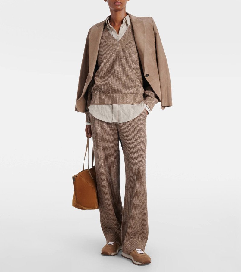 Brunello Cucinelli Ribbed-knit cotton-blend wide-leg pants outlook