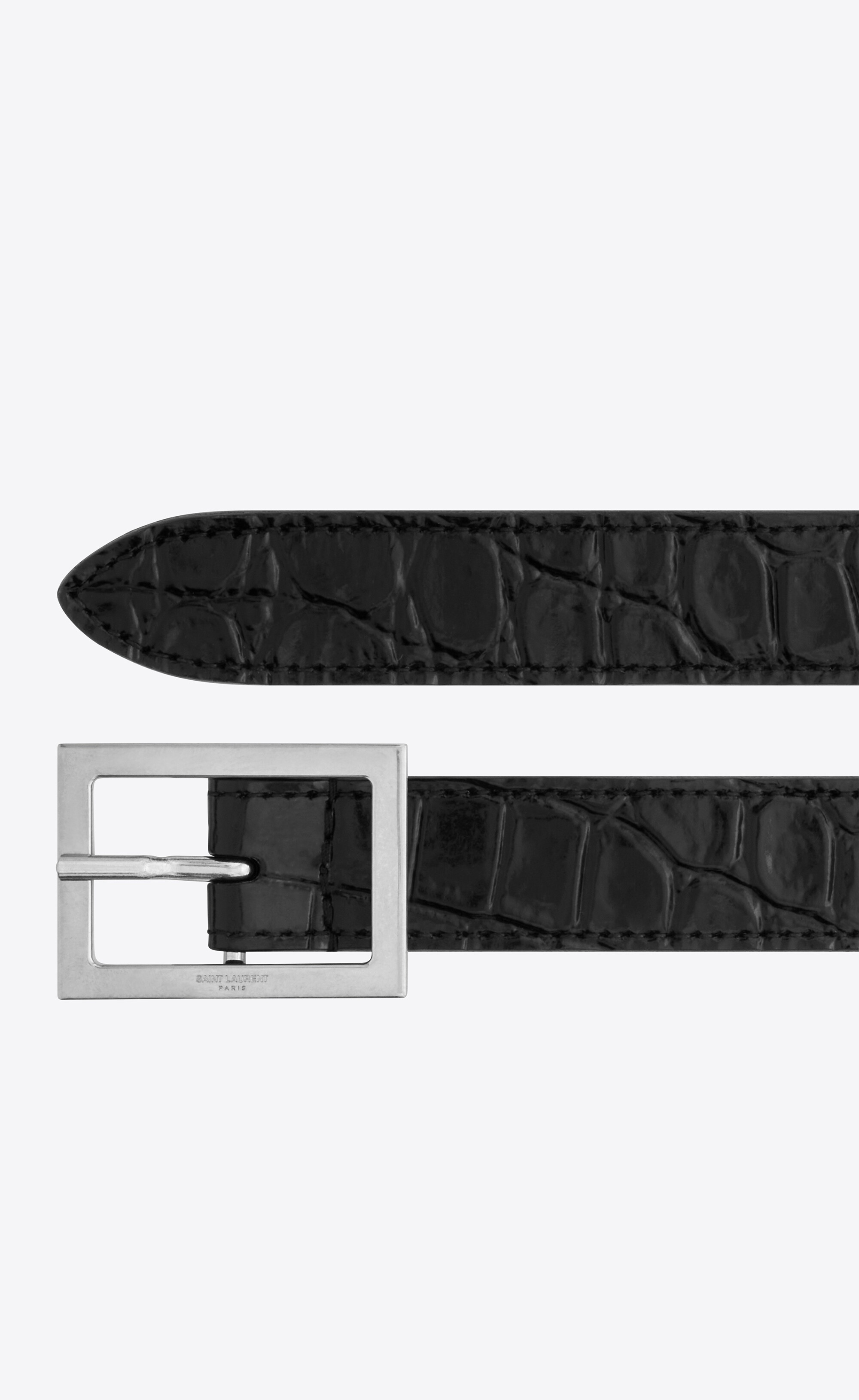 rectangular buckle thin belt in lacquered crocodile-embossed leather - 2