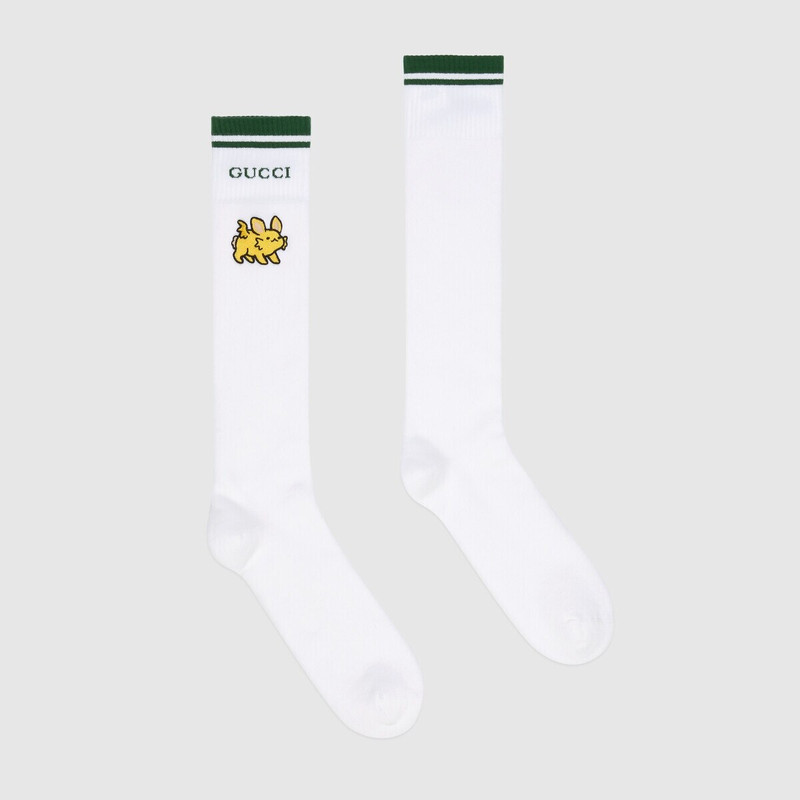 GUCCI Cotton blend socks with animal patch outlook