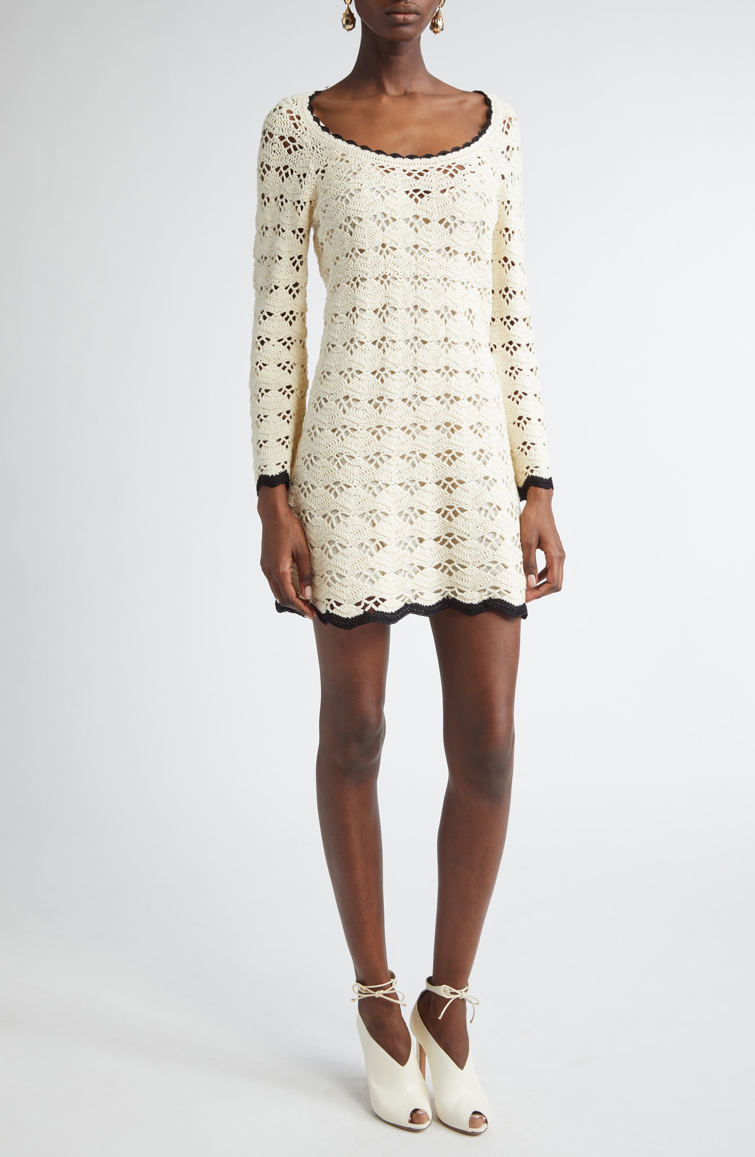 Zimmermann Rhiannon Crochet Cotton Minidress in Cream/Black at Nordstrom - 1