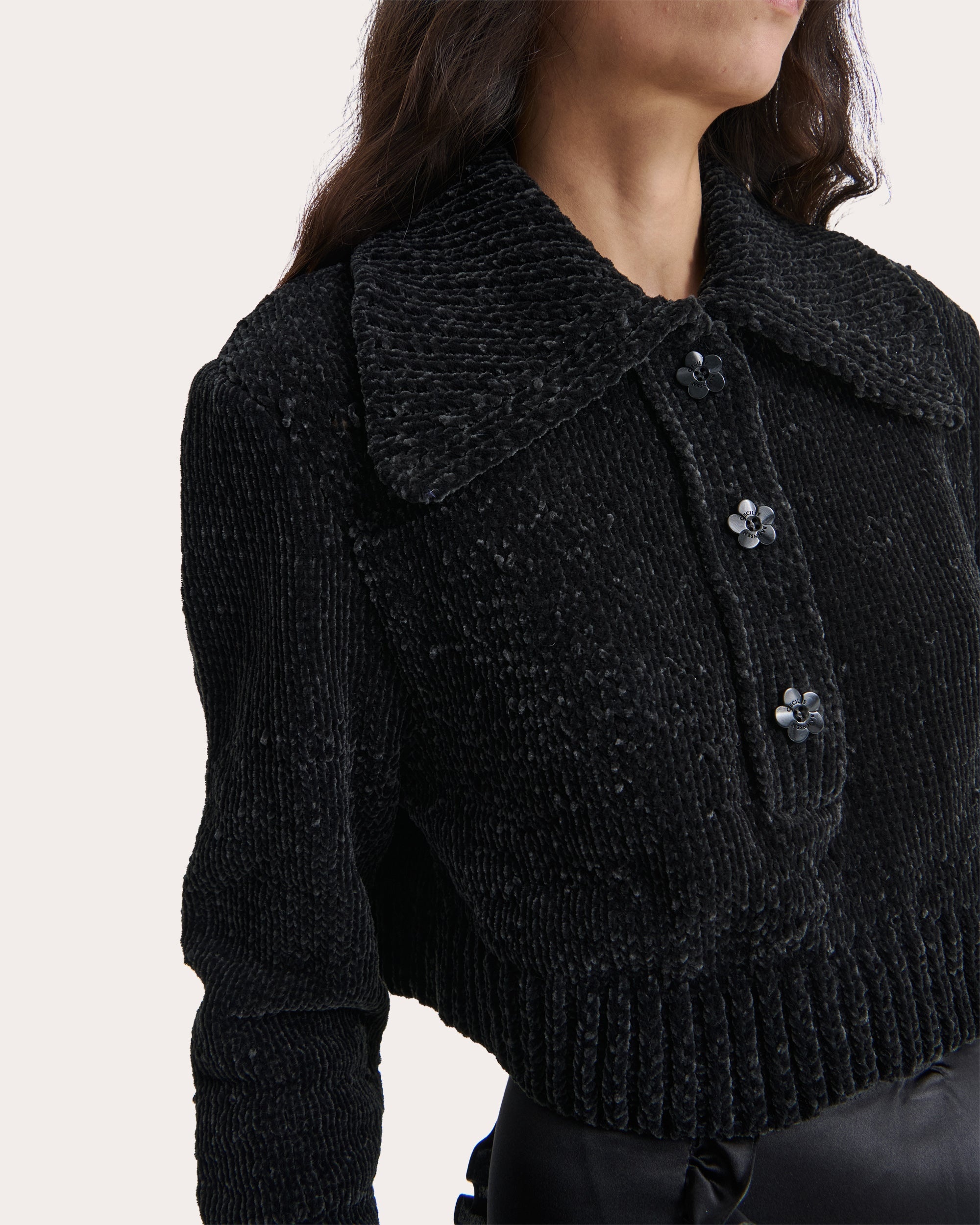 Calla Floral Velvet Collared Pullover - 4