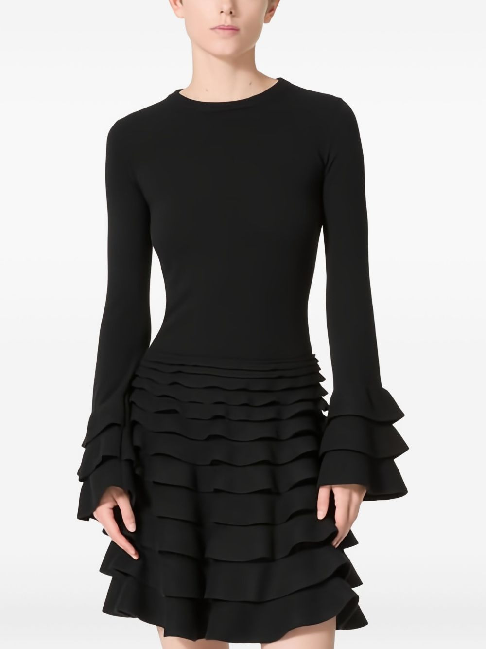 tiered-sleeve crew-neck knitted top - 3