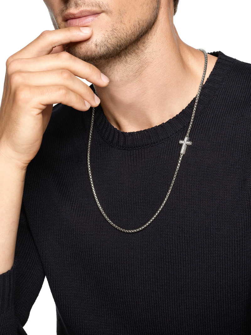 Men's Streamline Cross Station Necklace in Sterling Silver - Diamond 5