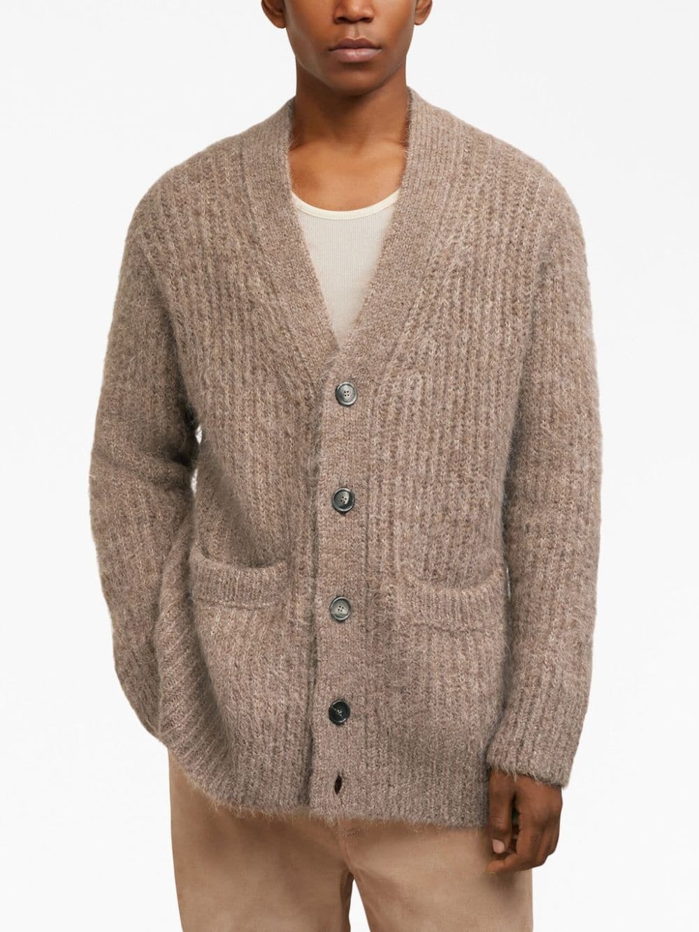 V-neck rib-knit cardigan - 4