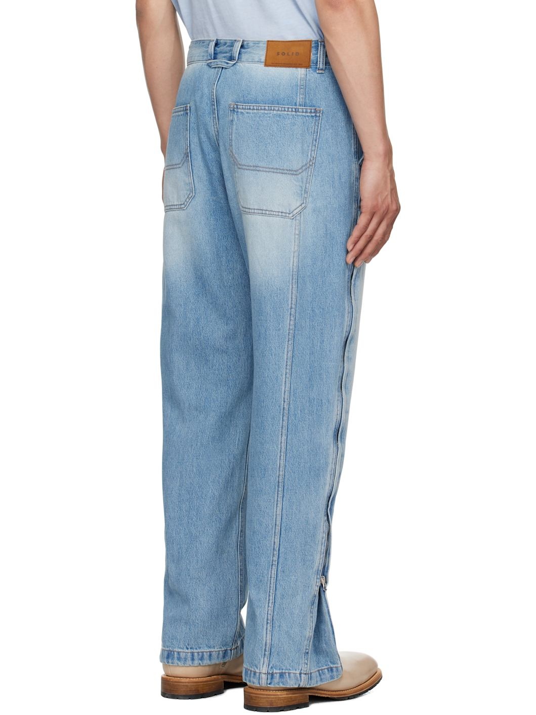 Blue Side Zipper Wide Jeans - 3