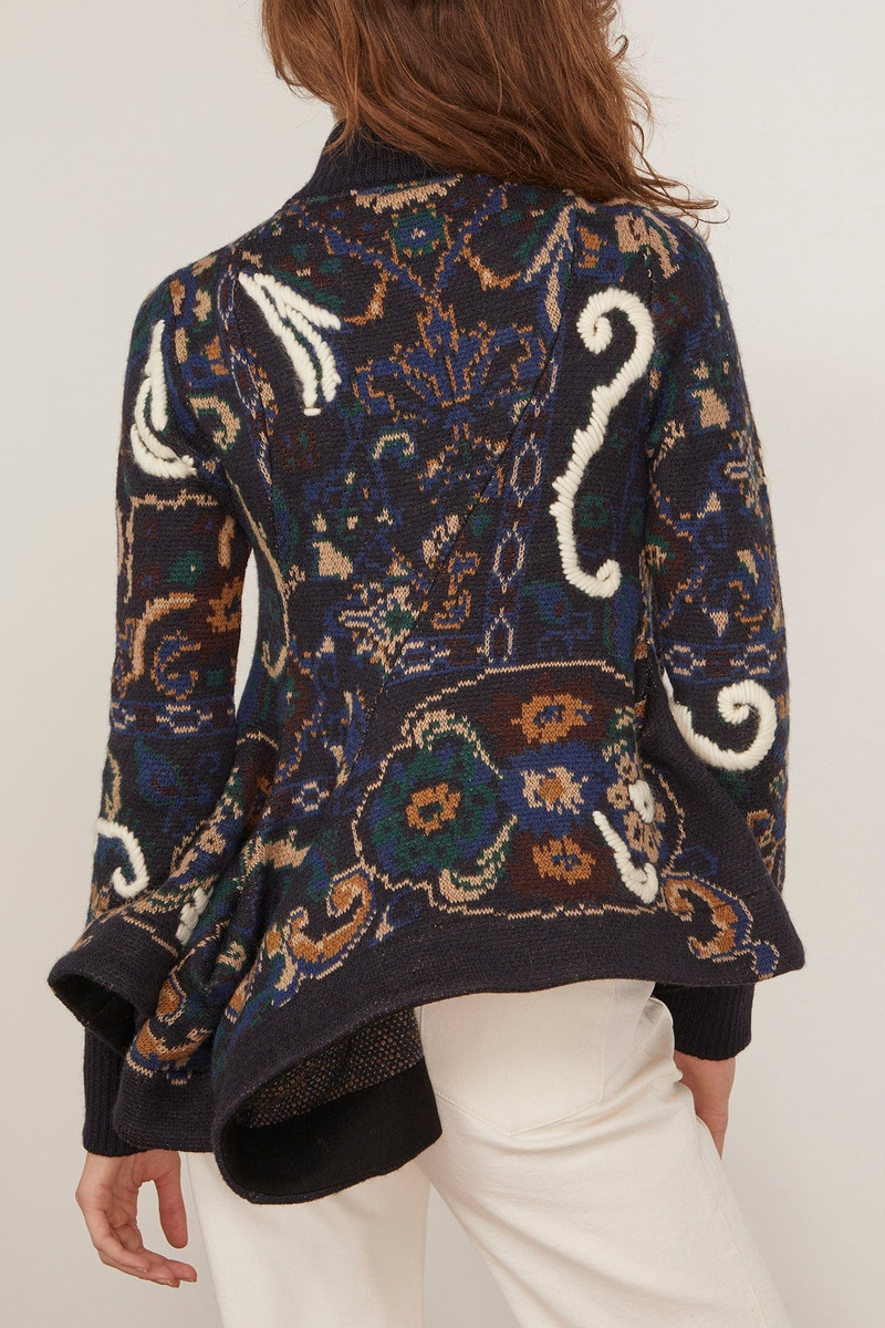 Floral Jacquard Knit Blouson in Navy 4