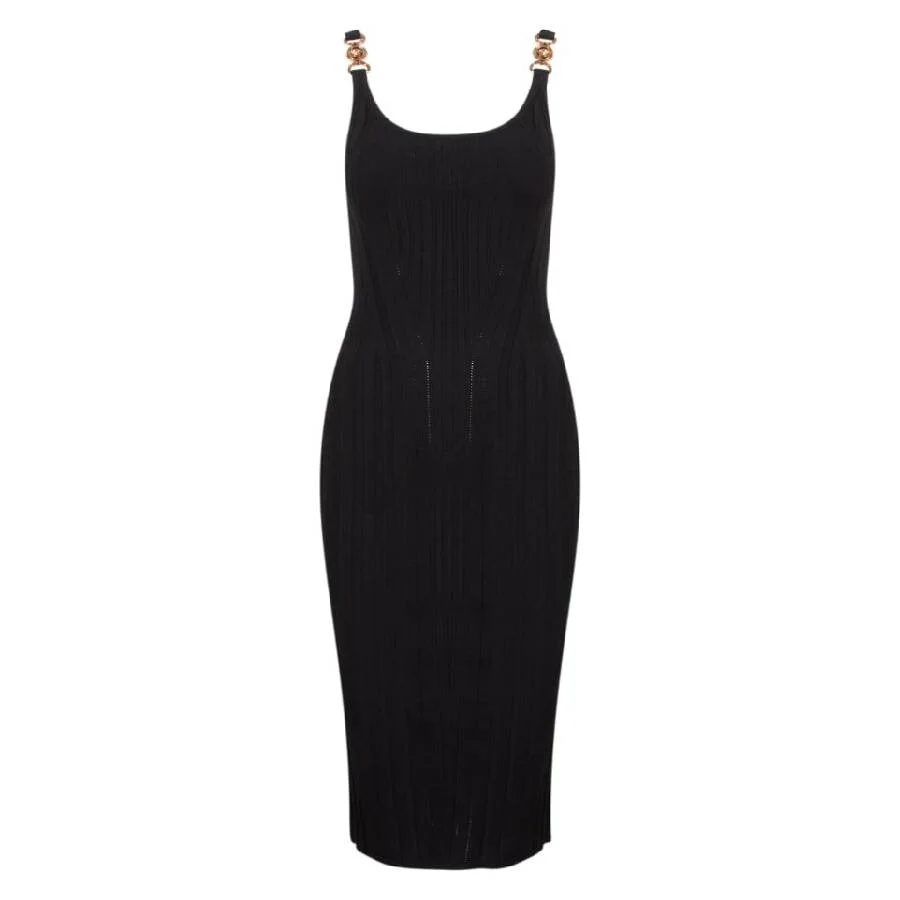 Versace Medusa Strap Ribbed Midi Dress, Brand Size 36 ( US Size 0 ) - 1