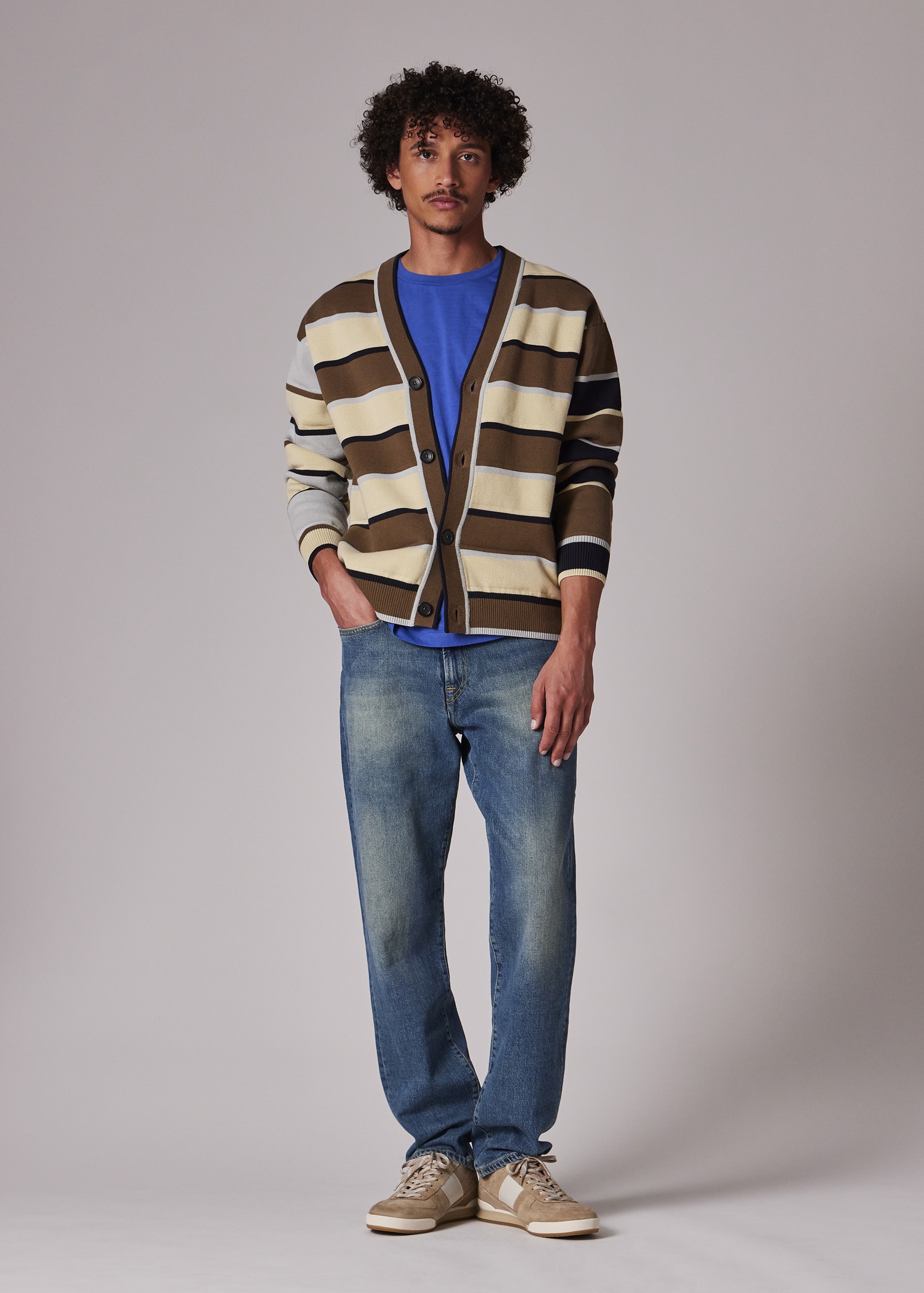 Khaki Stripe Milano Cotton Cardigan - 3