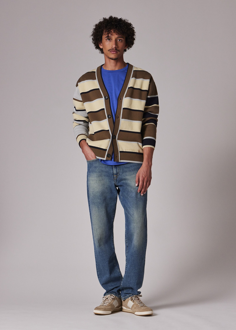 Khaki Stripe Milano Cotton Cardigan 3