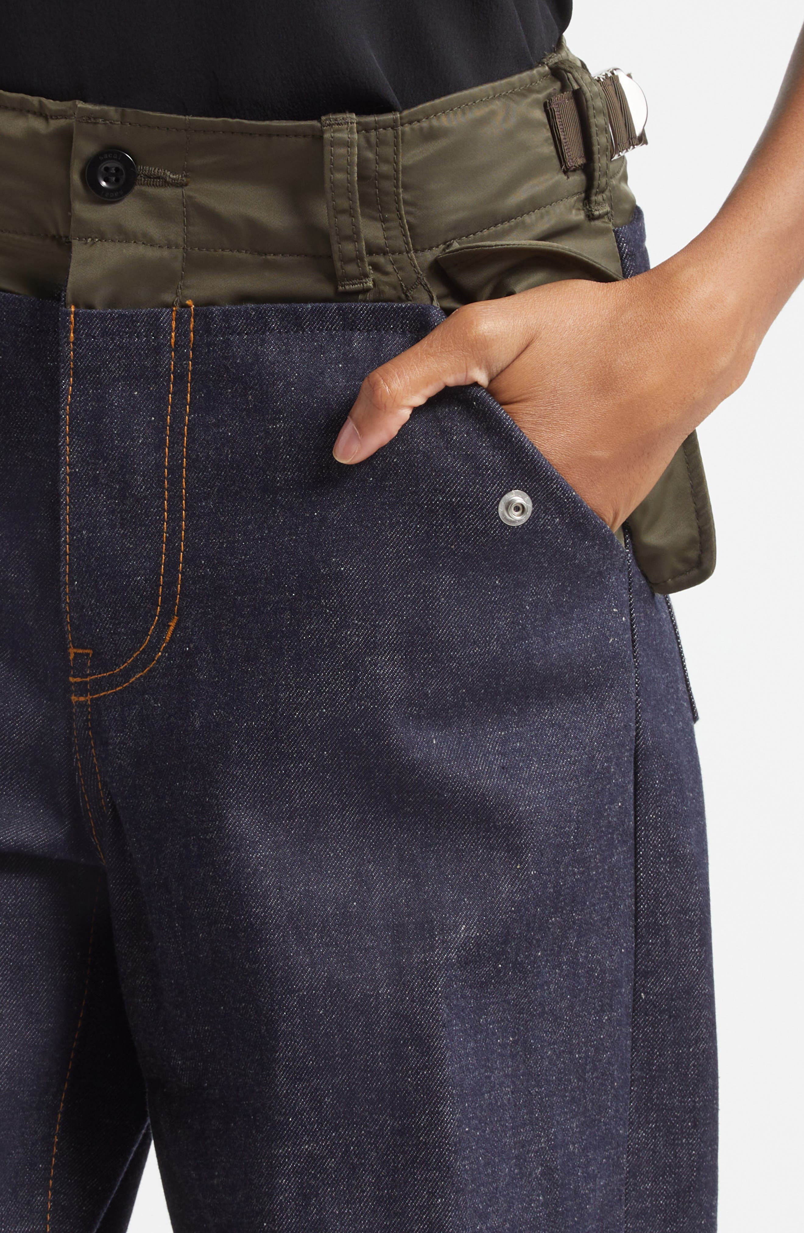 Sacai Baggy Mixed Media Jeans in Indigo/Dark Khaki at Nordstrom - 5