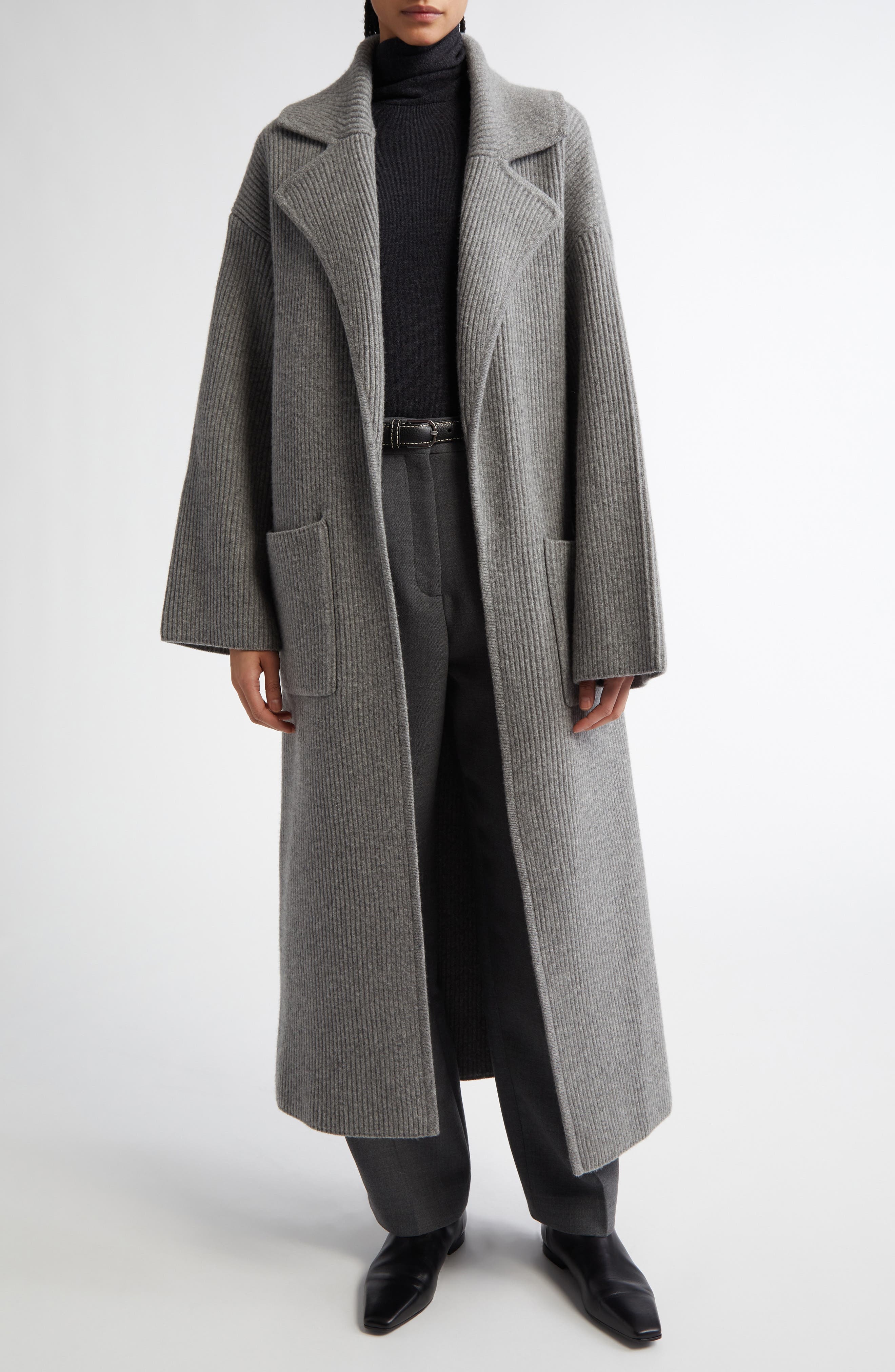 TOTEME Wool Blend Rib Cardigan Coat in Grey Melange at Nordstrom - 2
