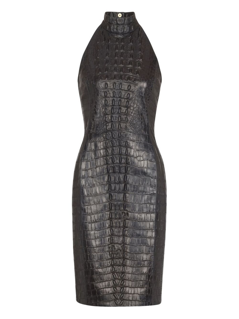 crocodile-embossed halterneck mini dress 1