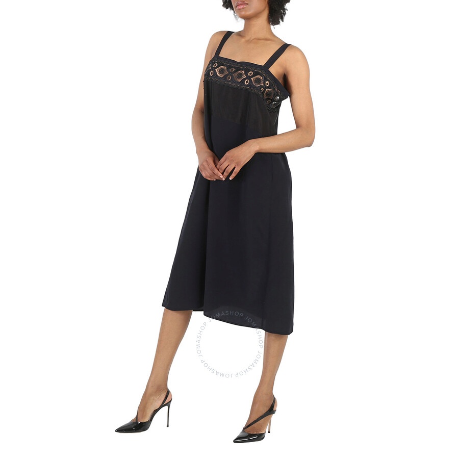Maison Margiela Ladies Black Silk Viscose Midi Dress - 6