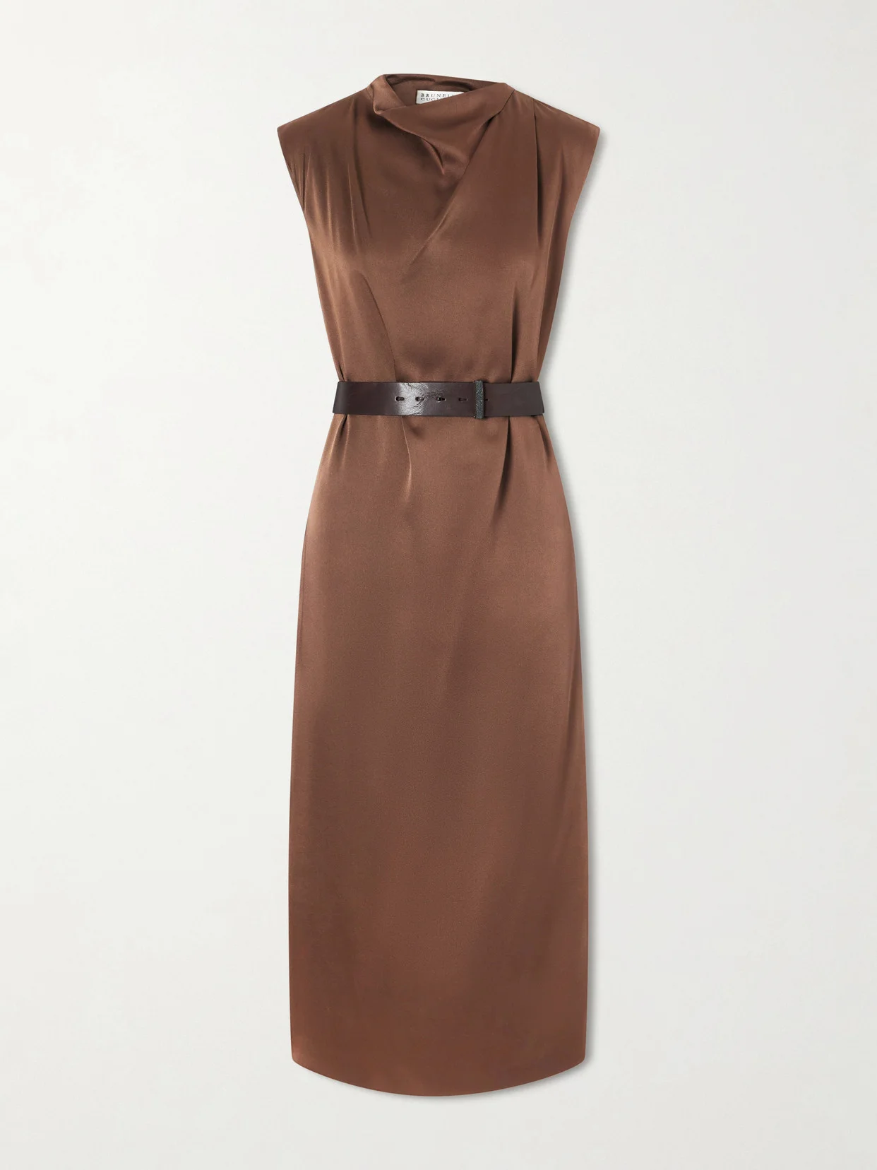 Belted Satin Midi Dress - 1