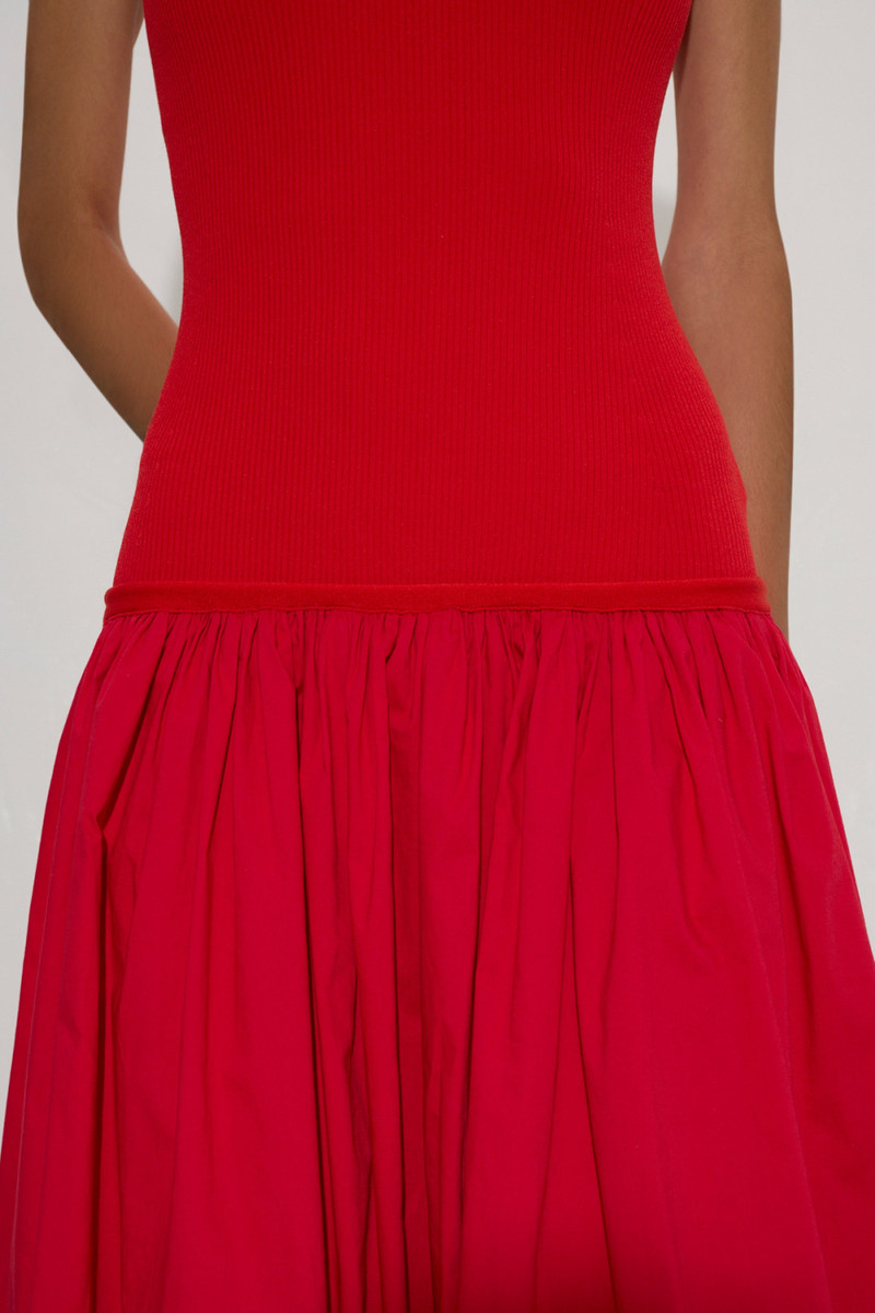 Yanez Poplin Combo Dress in Cherry Red 6