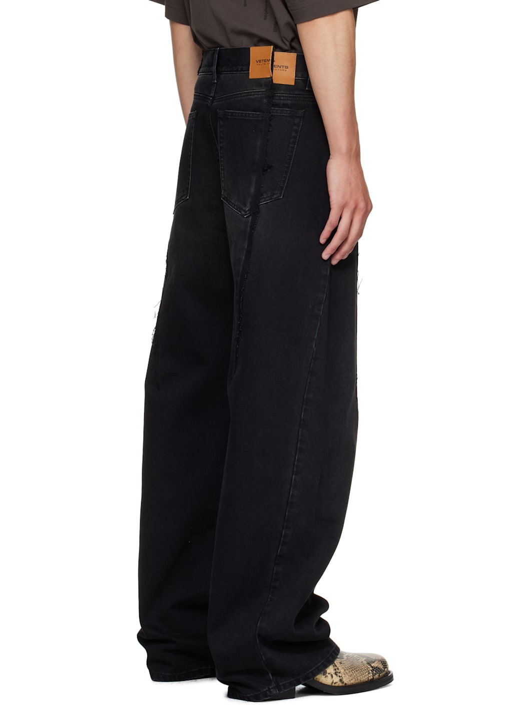 Black Cut Reconstructed Jeans - 3