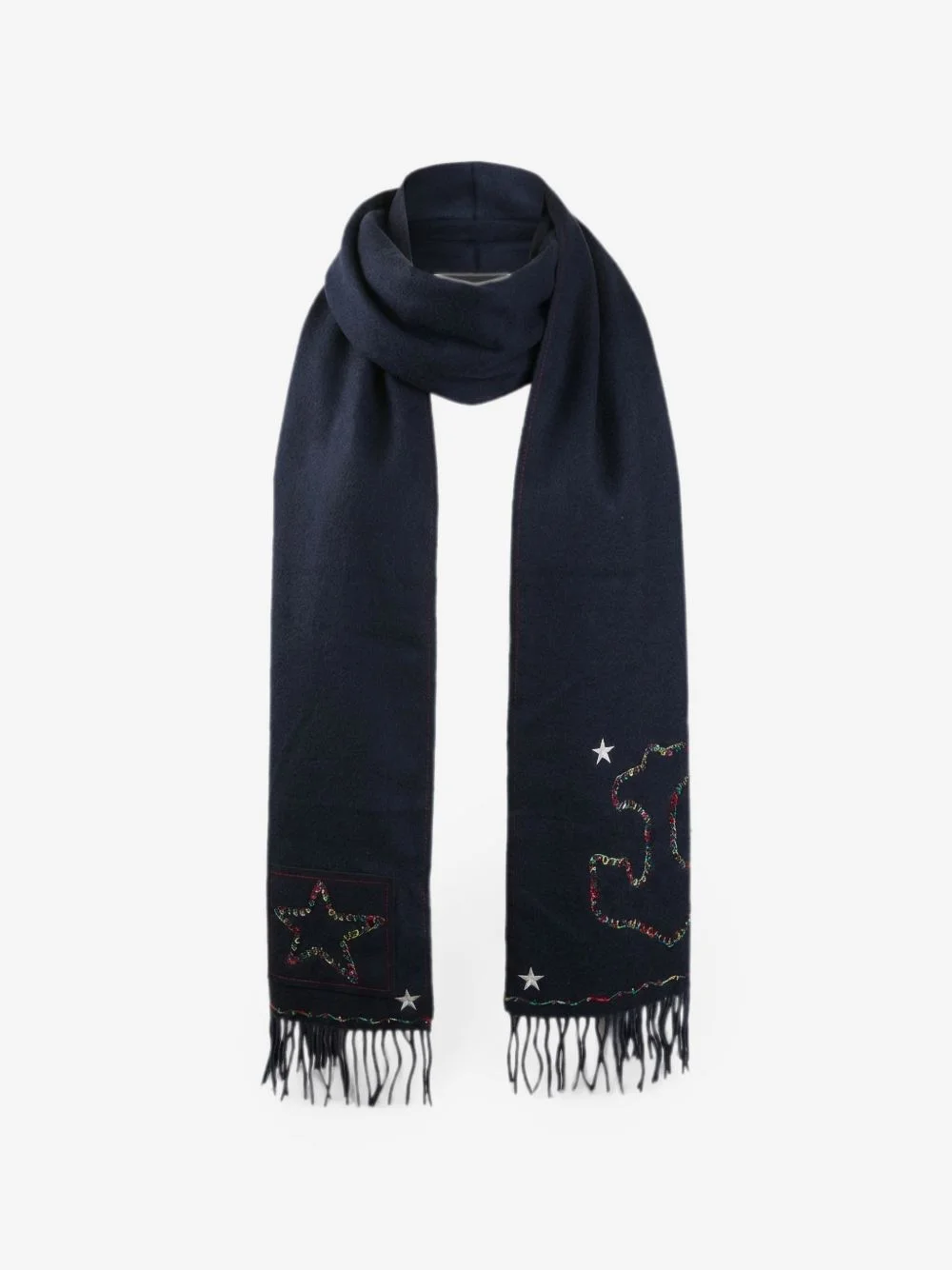 star-embroidered fringed scarf - 1
