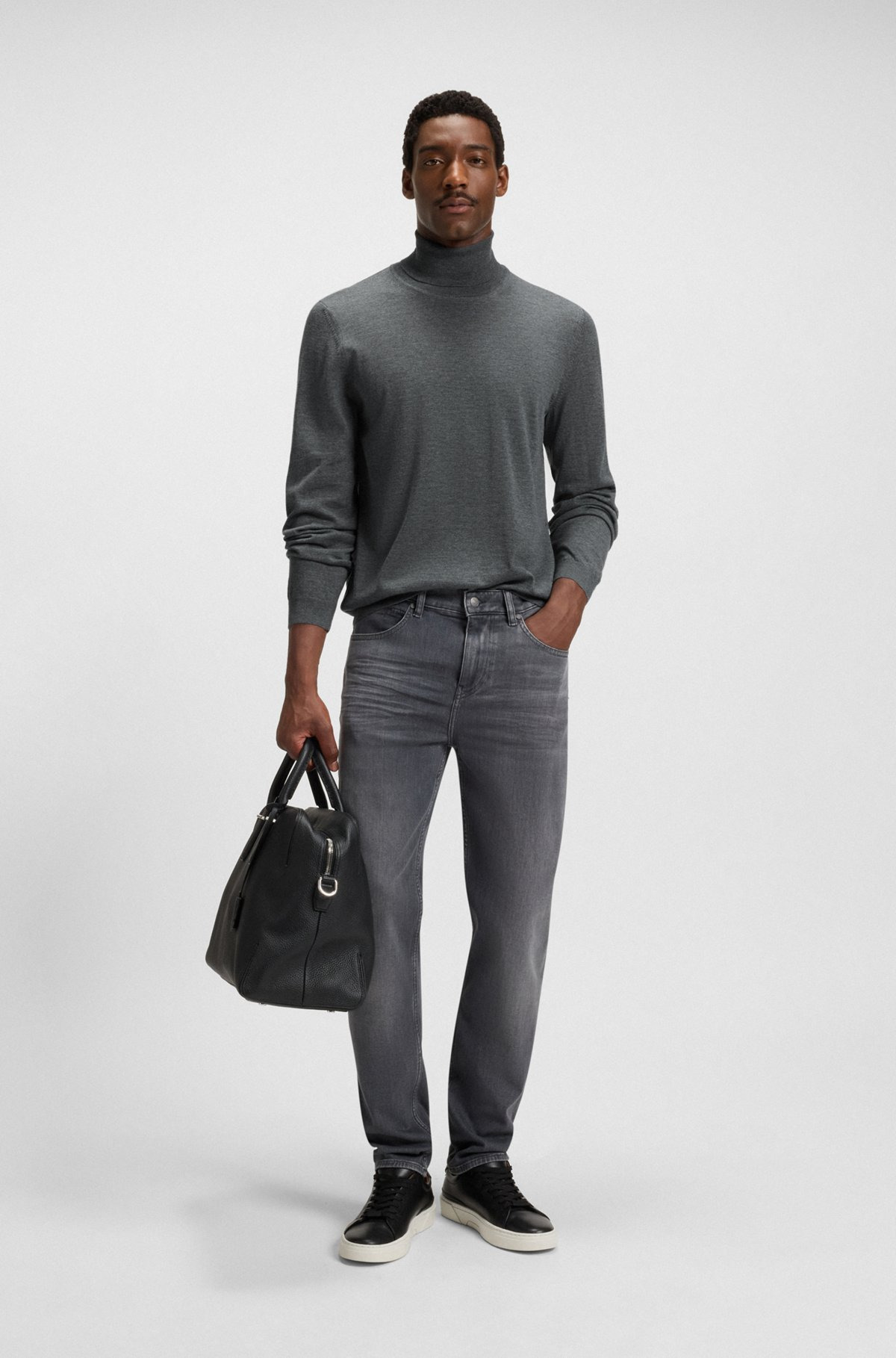 SLIM-FIT ROLL-NECK SWEATER IN MERCERIZED VIRGIN WOOL - 4