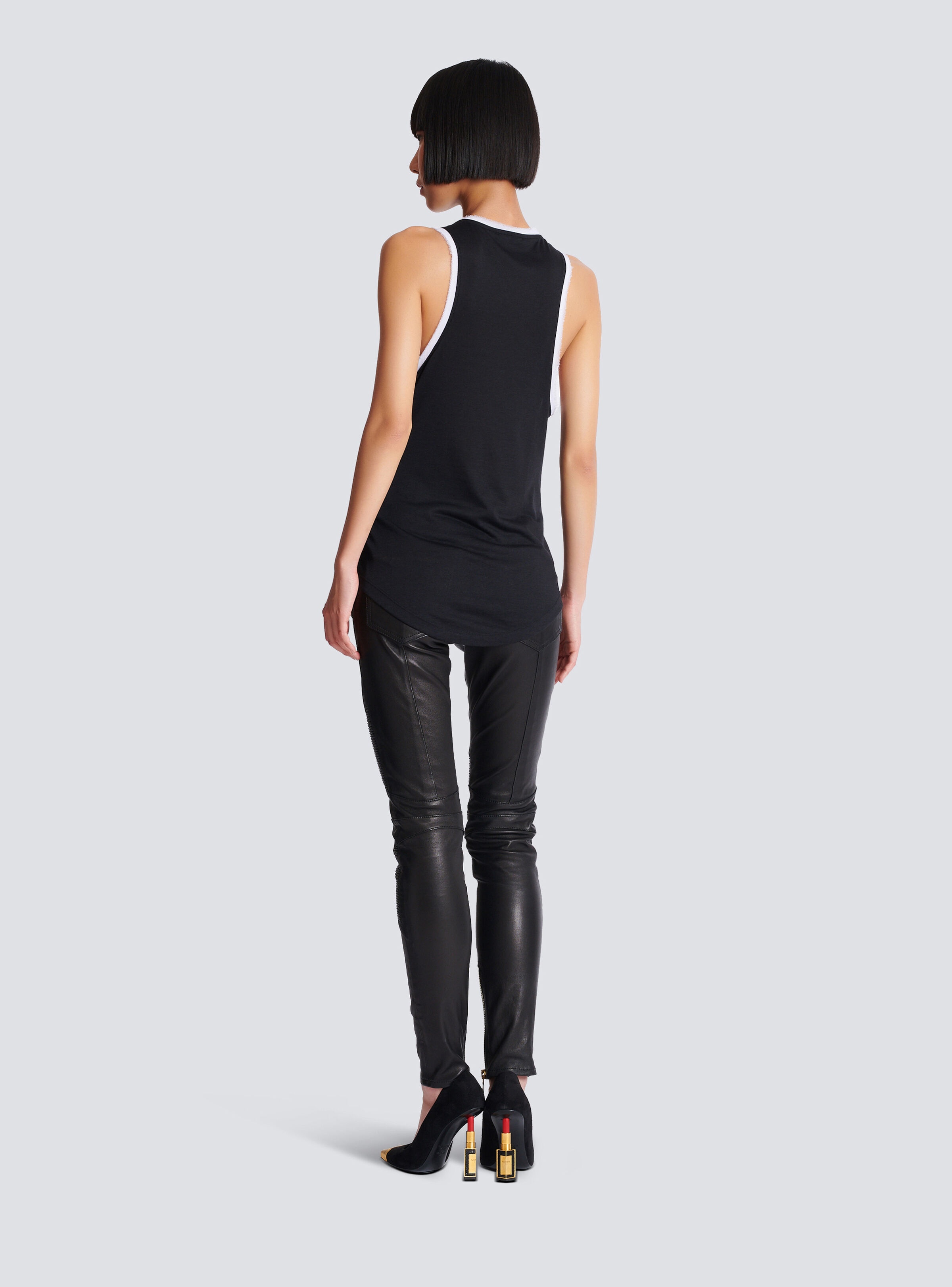 Flocked relaxed tank top with Balmain Beauty print - 4