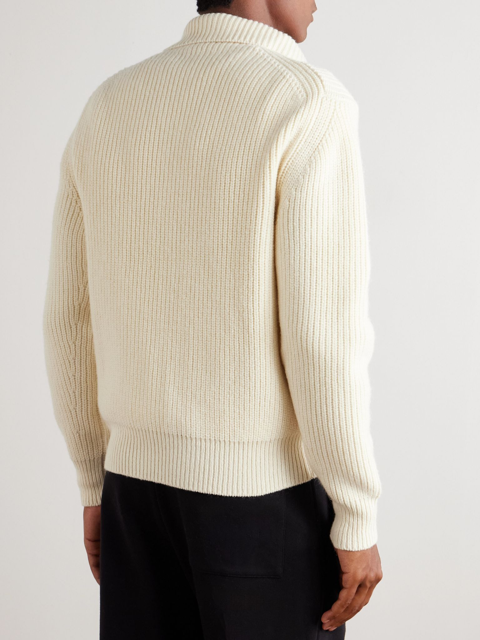Slim-Fit Ribbed Wool and Mohair-Blend Zip-Up Cardigan Cream - 3