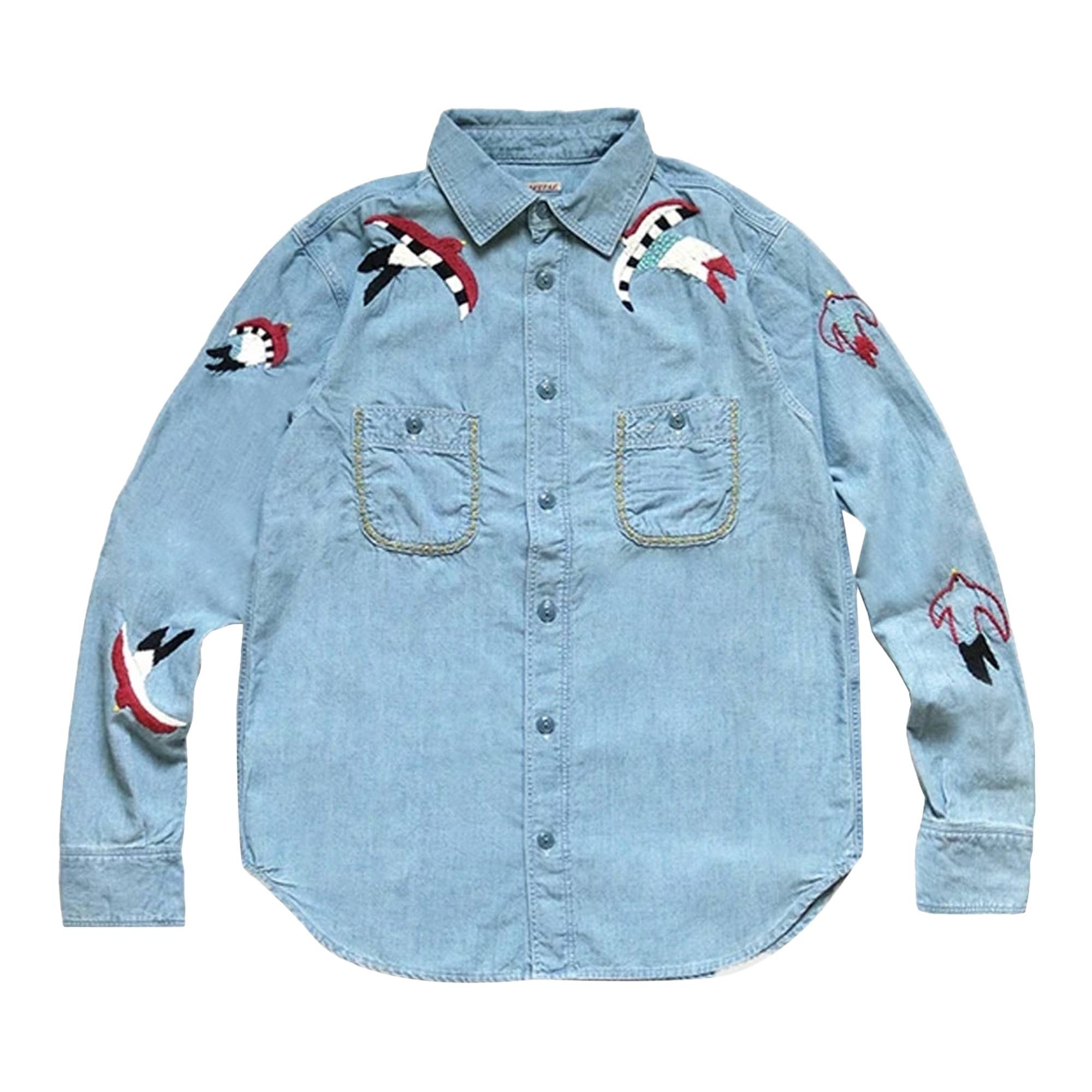 Kapital Swallow Emboridery Chambray Work Shirt 'Sax' - 1