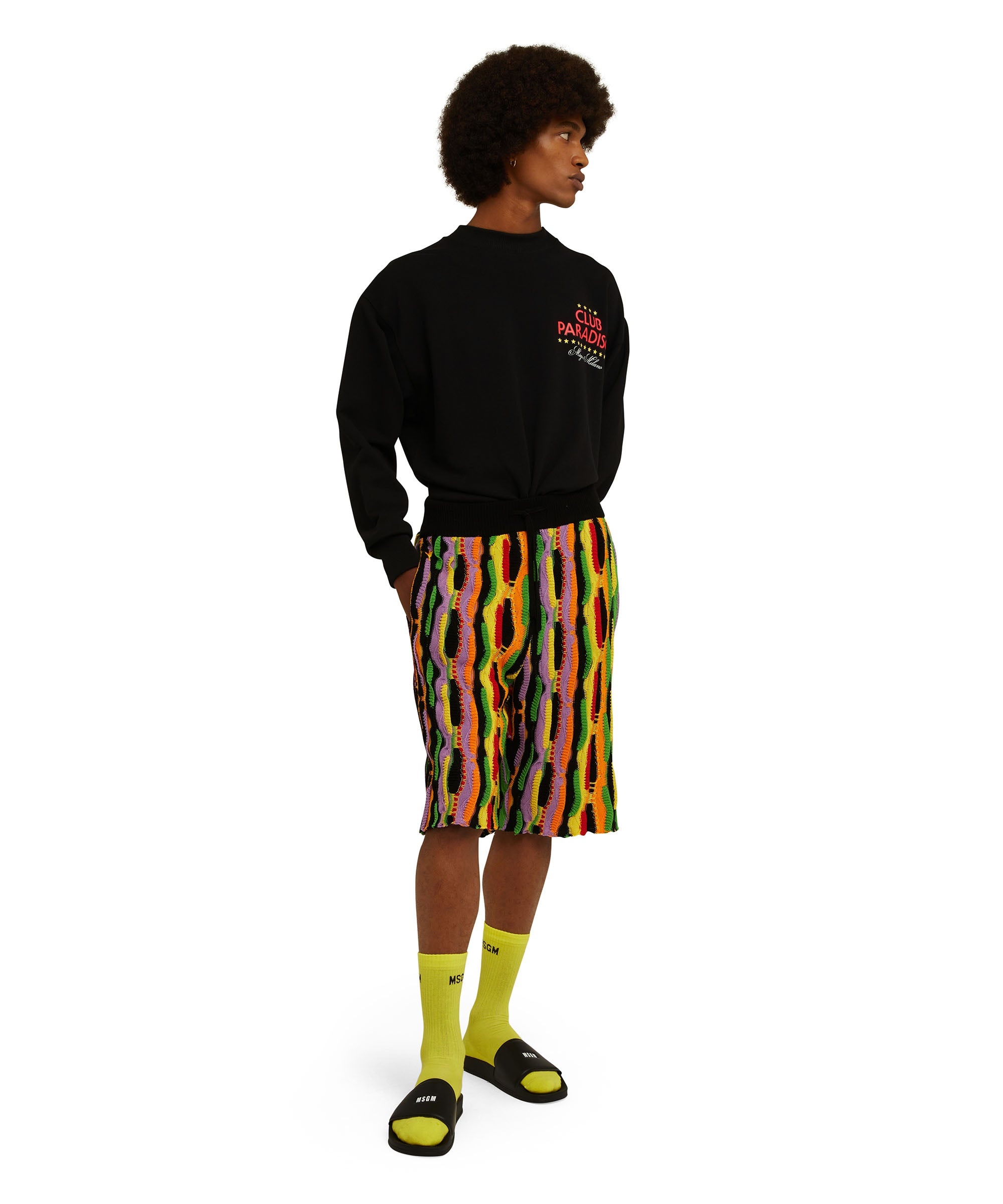 Knit cotton Bermuda shorts with multicolor ruffles - 5
