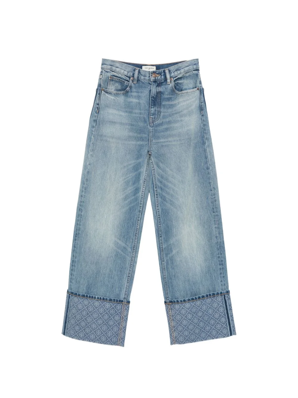 monogram-print turned-up jeans - 1