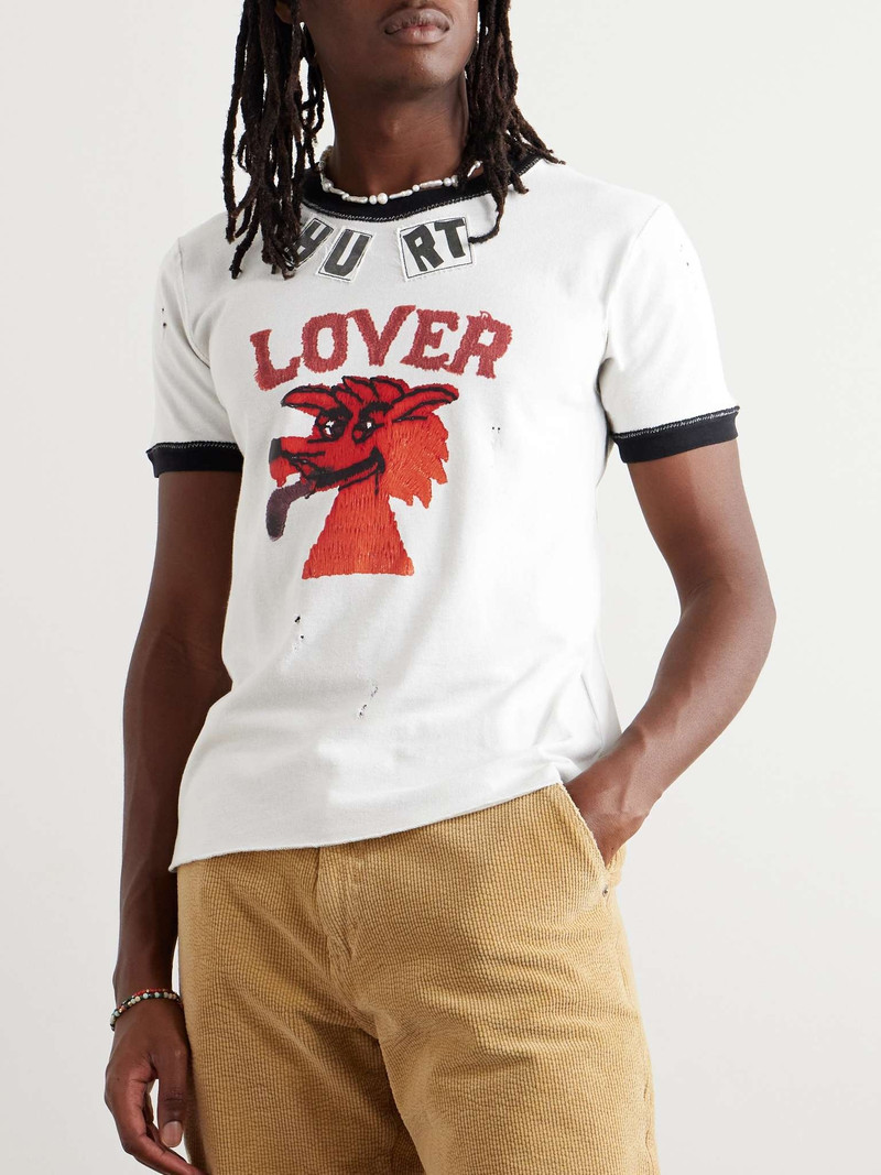 Slim-Fit Appliquéd Printed Cotton and Linen-Blend Jersey T-Shirt 3