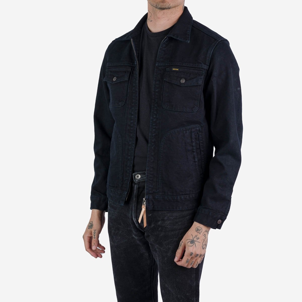 IHJ-123-OD 14oz Broken Twill Selvedge Denim Work Jacket - Indigo Overdyed Black - 2
