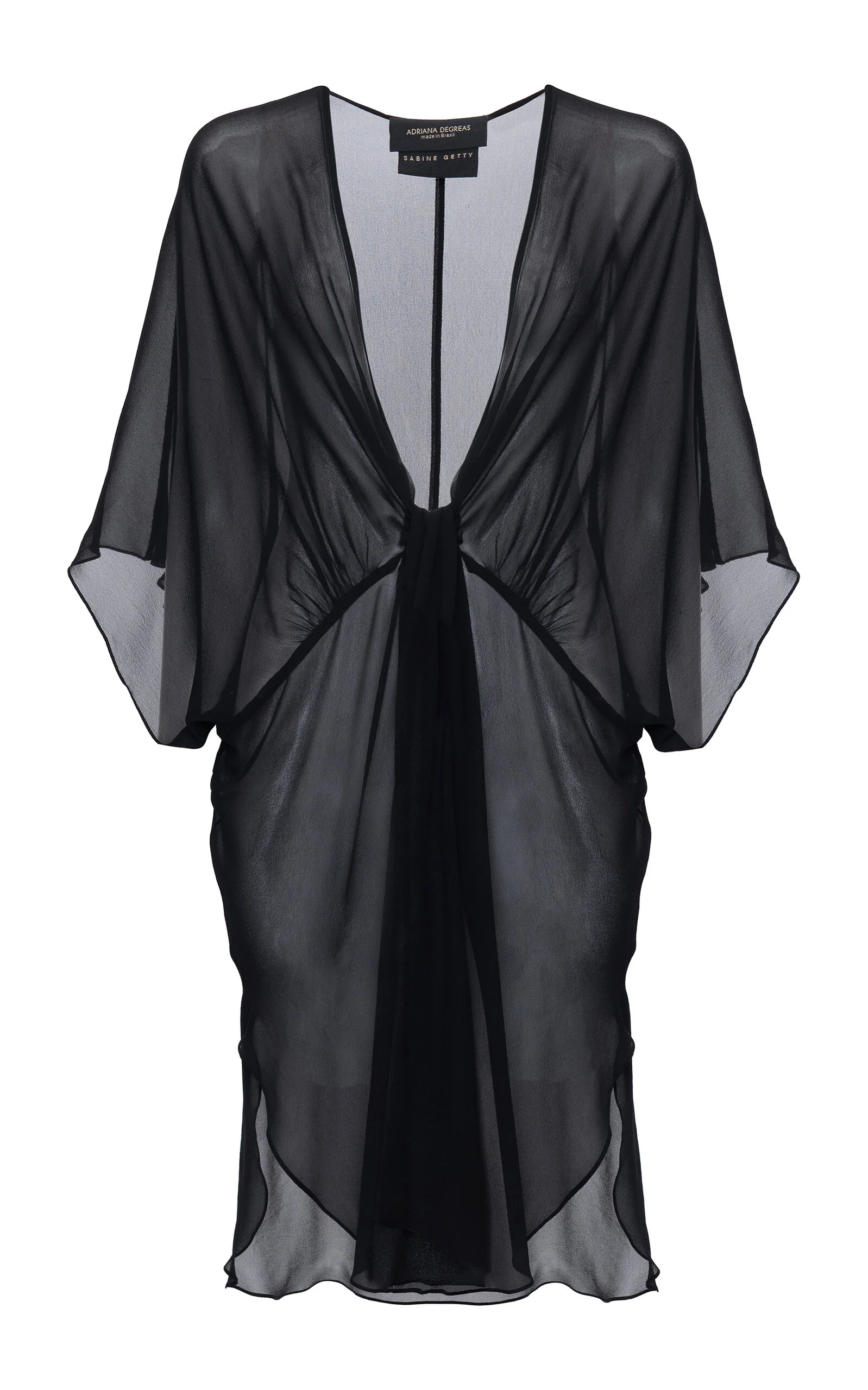 x Sabine Getty Ruched Sheer Silk Mini Dress black - 1