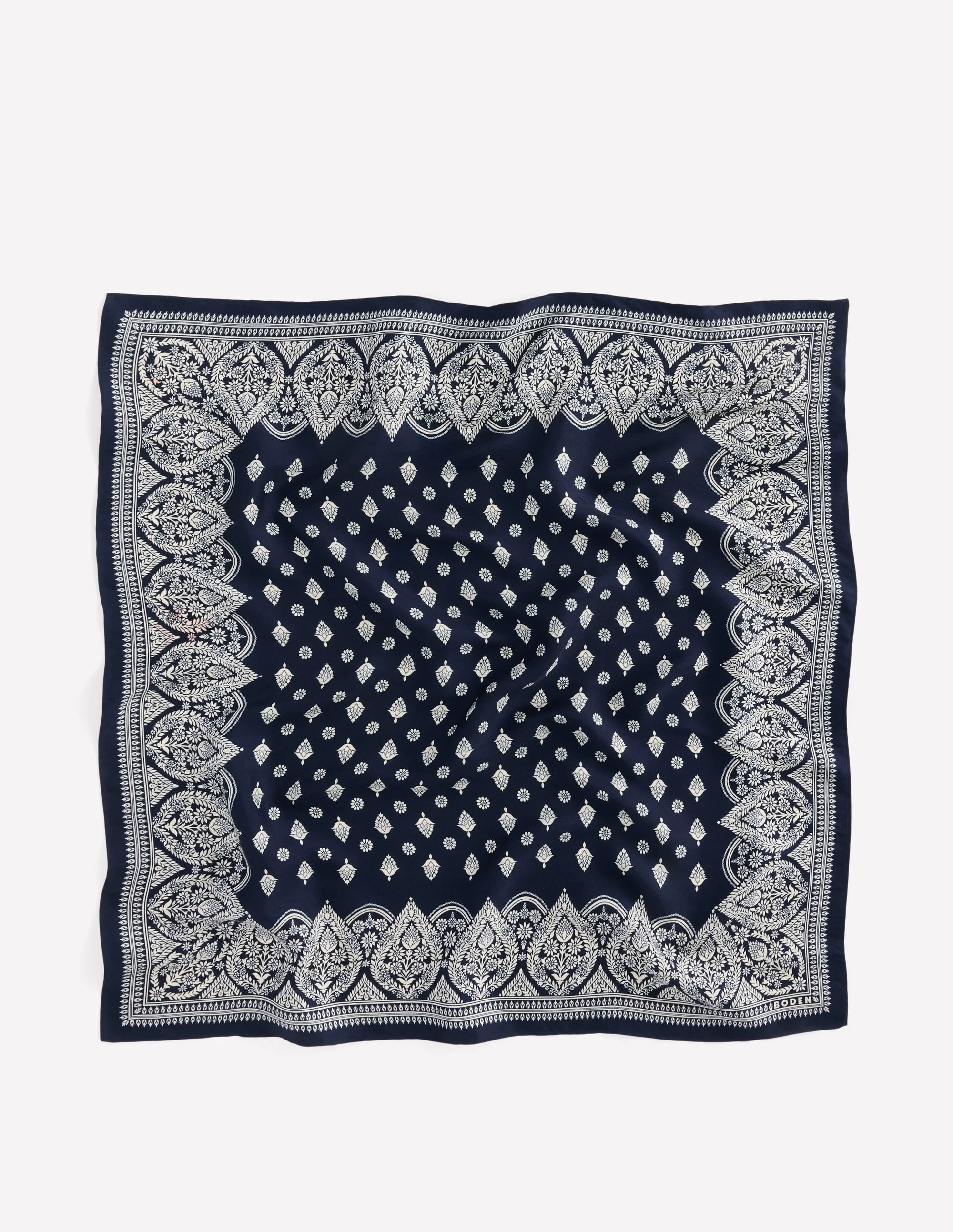 Elisabeth Silk Square Scarf-French Navy, Ornate Gardenia - 1