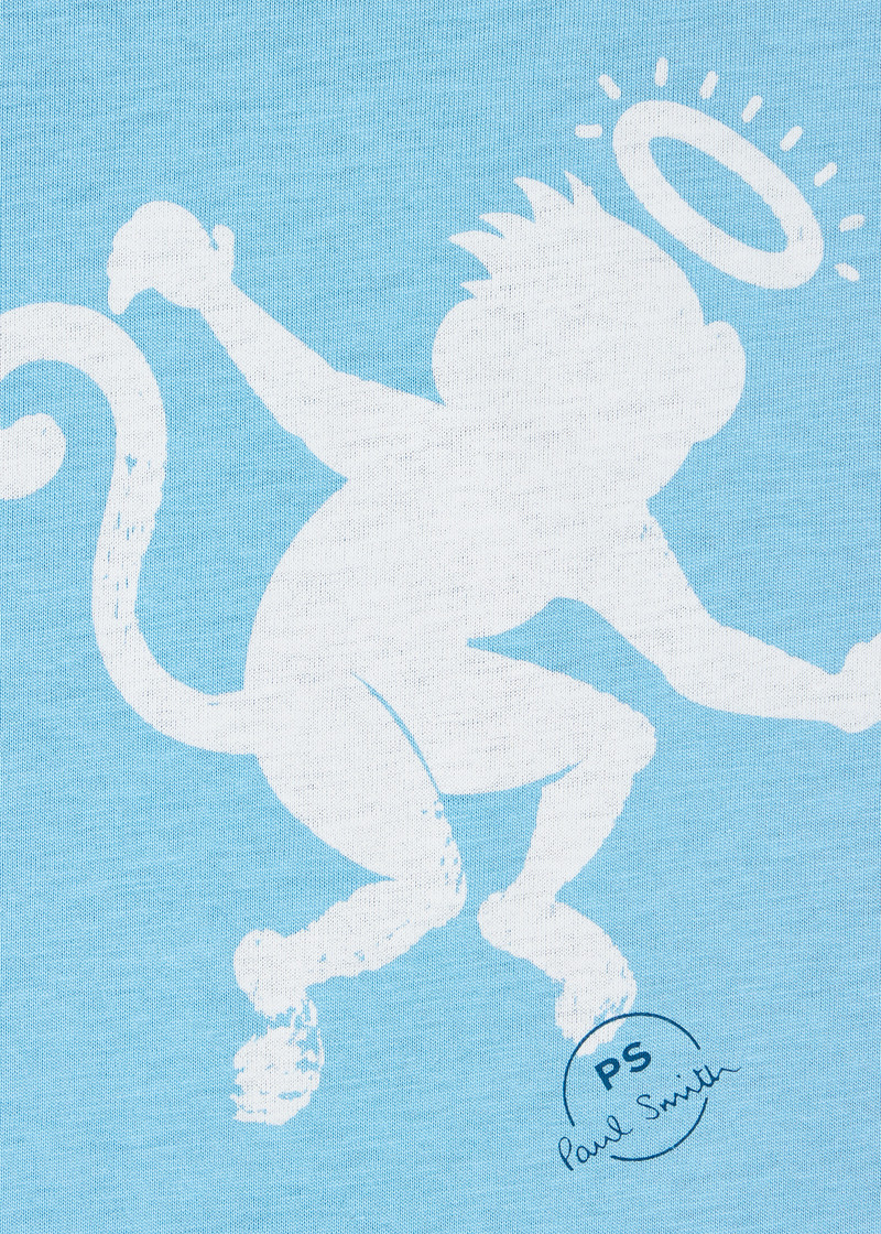 Paul Smith Light Blue 'Angel Monkey' Print T-Shirt outlook