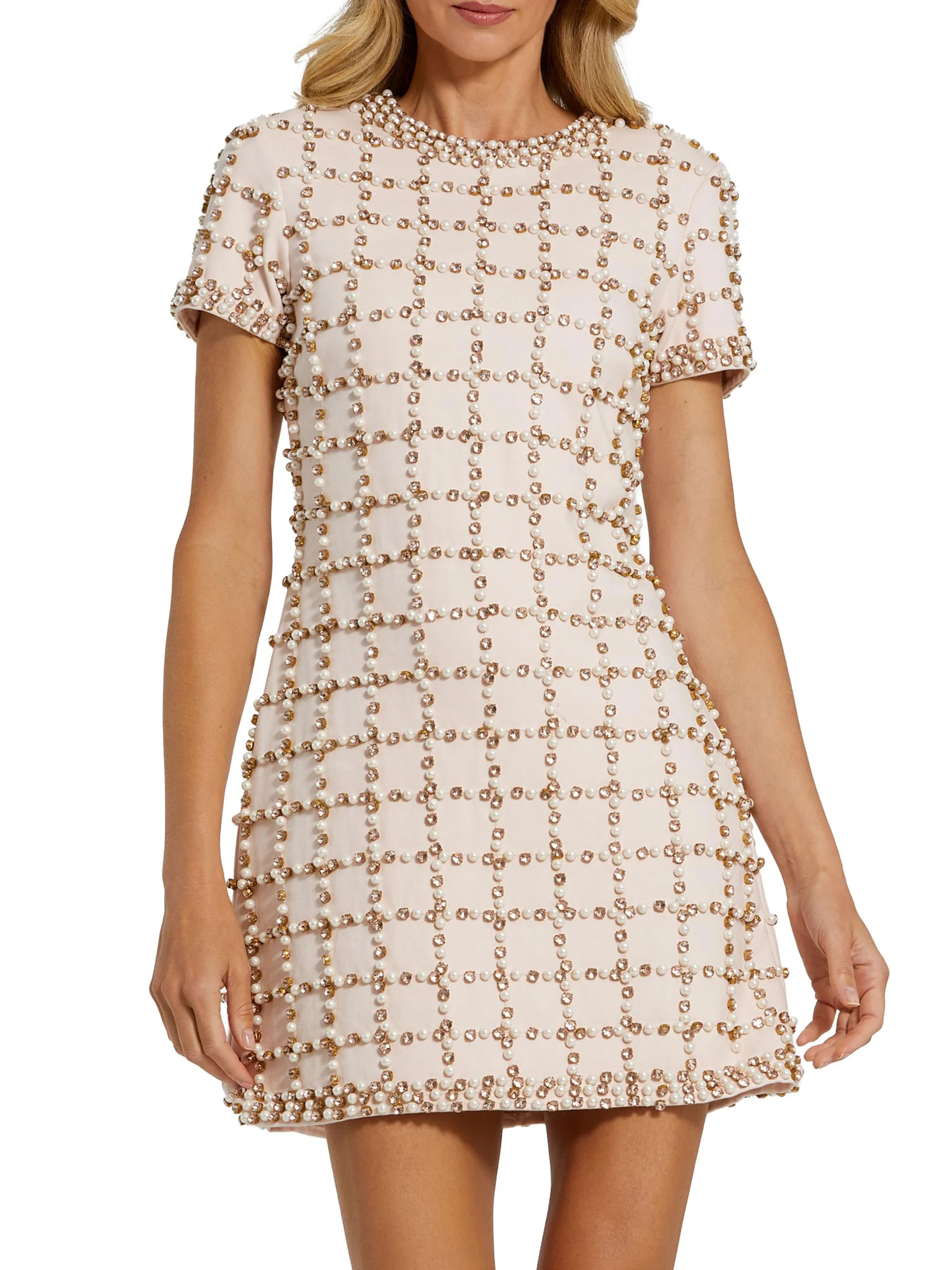 Women's Cocktail Beaded Sheath Minidress - Blush - 1