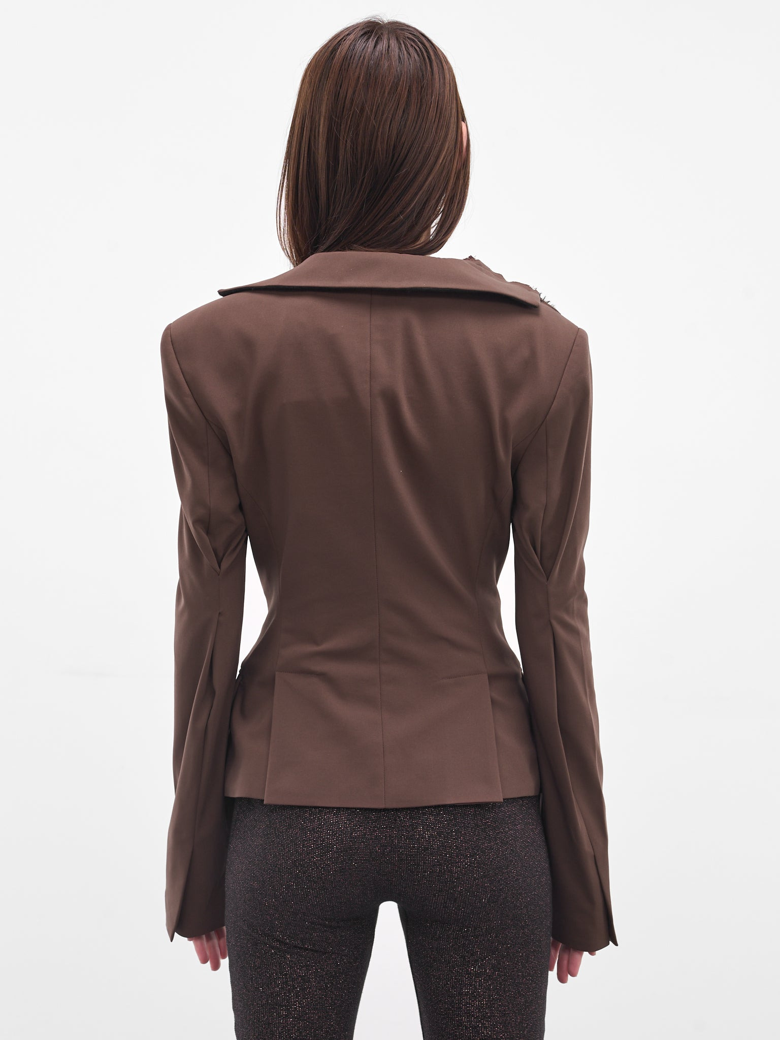 Brown Deconstructed Off-Shoulder Blazer - 3