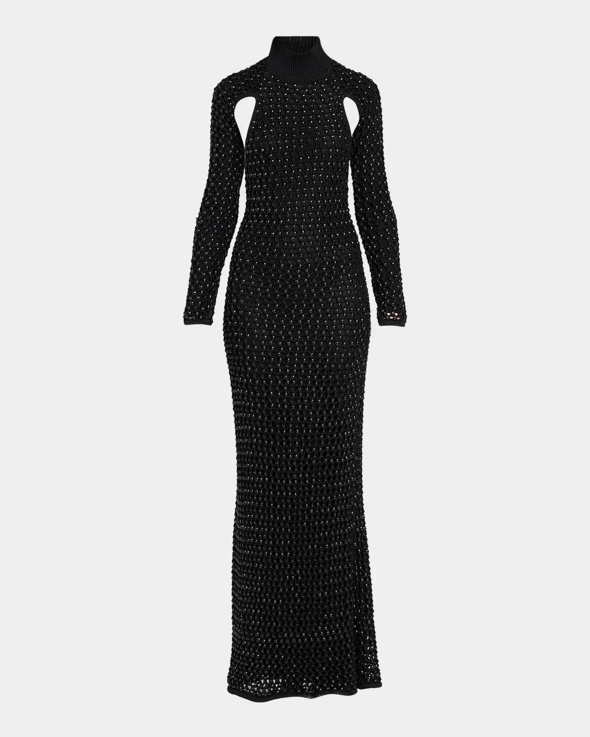 Femme Embellished Crochet Long-Sleeve Backless Maxi Dress - 1