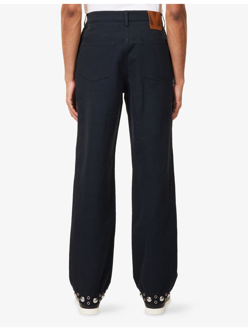 Eye-let Stud Embellishment Straight-leg Denim Jeans - 4