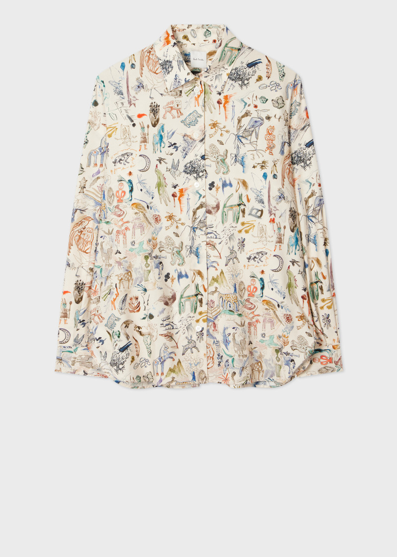 Women's Cream 'Little Beasts' Cotton-Blend Shirt 1