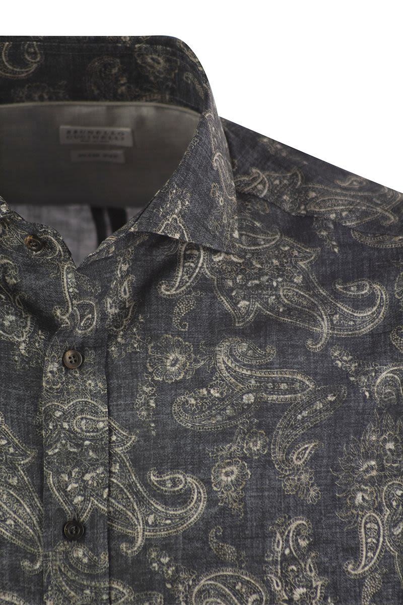 Brunello Cucinelli BRUNELLO CUCINELLI SLIM FIT COTTON PAISLEY CANVAS SHIRT - 4