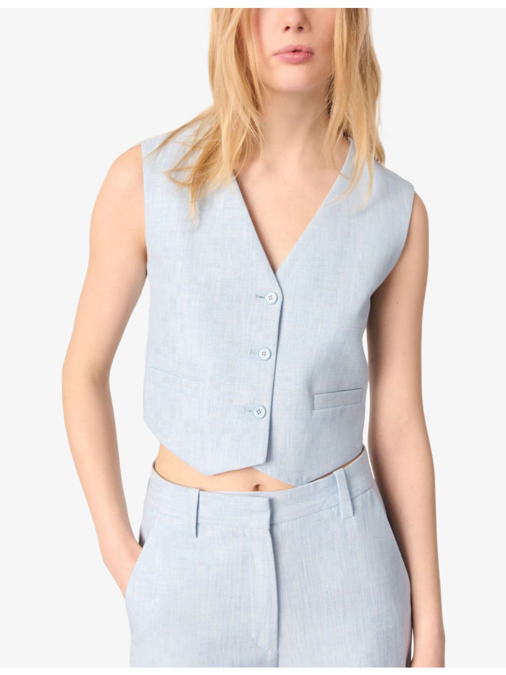 V-Neck Regular-Fit Stretch-Woven Sleeveless Blazer - 5
